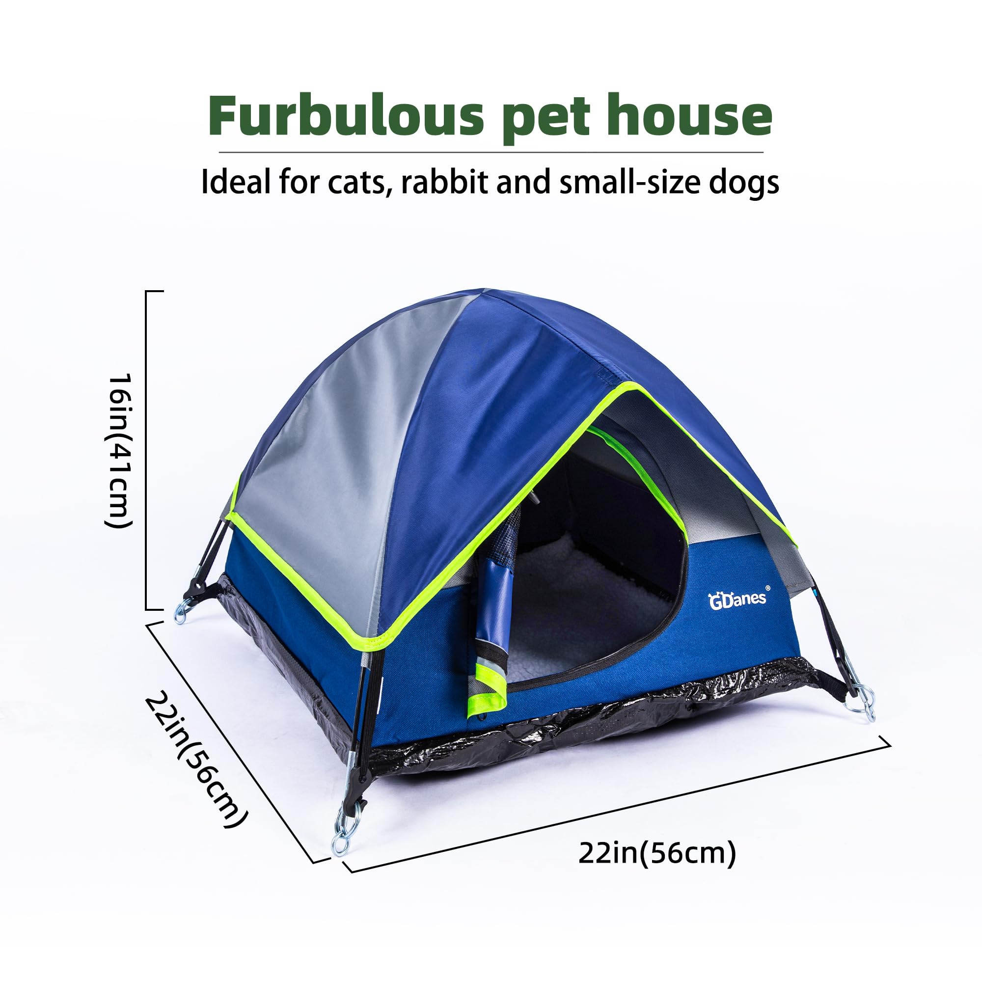 Gdanes Blue Cat Tent, Large Cave Bed For Indoor Cats And Small Dogs With Soft Pad - 22'' X 22'' X 16''