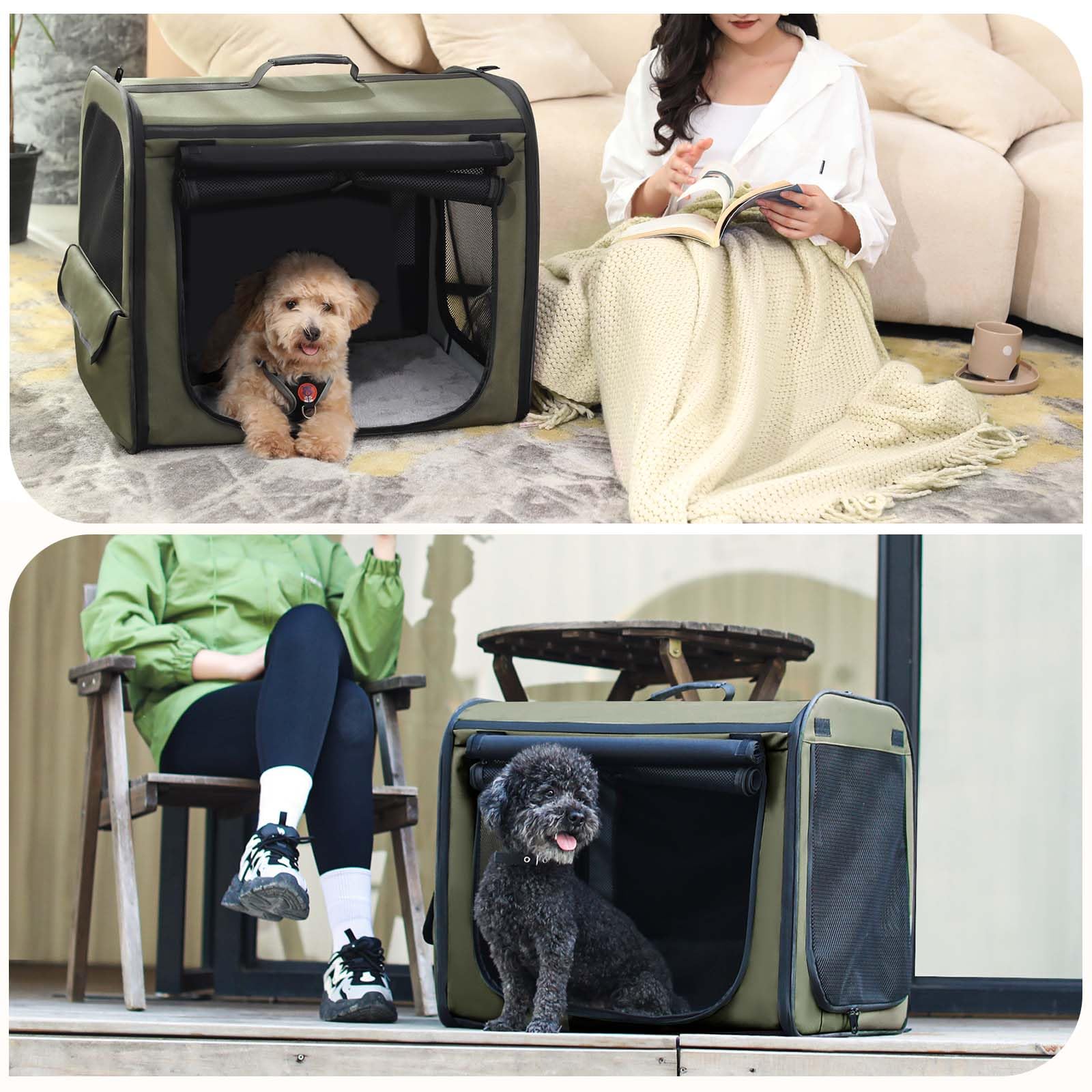 Dog Car Carrier Light Weight, Dog Carrier For Car, Portable Dog Car Crate With Breathable Windows, Foldable Pet Carrier For Both