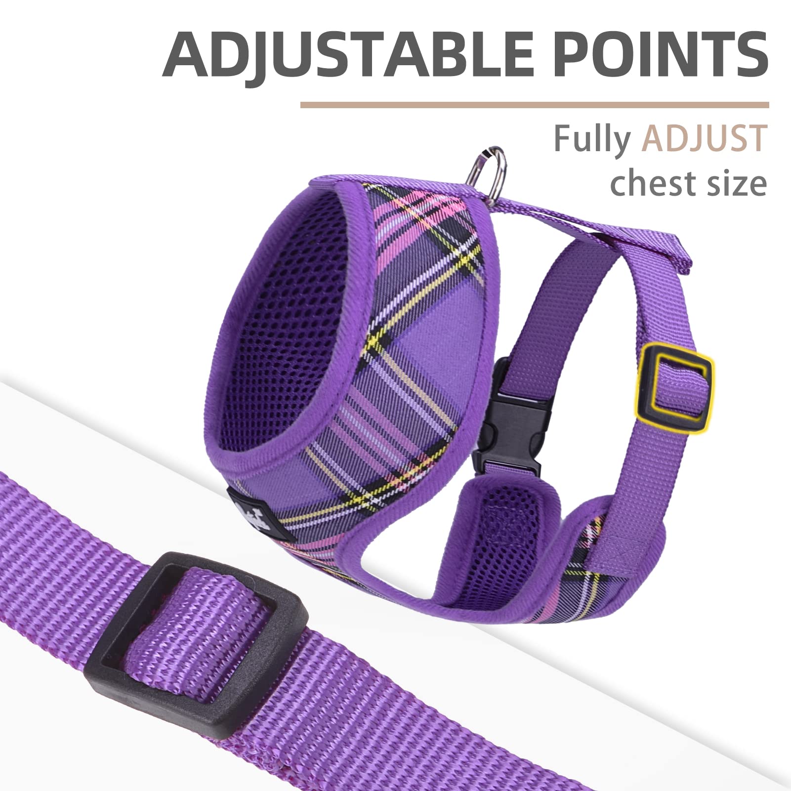 Pupteck Soft Mesh Dog Harness And Leash Set Pet Puppy Cat Comfort Padded Vest No Pull Harnesses, Purple, S