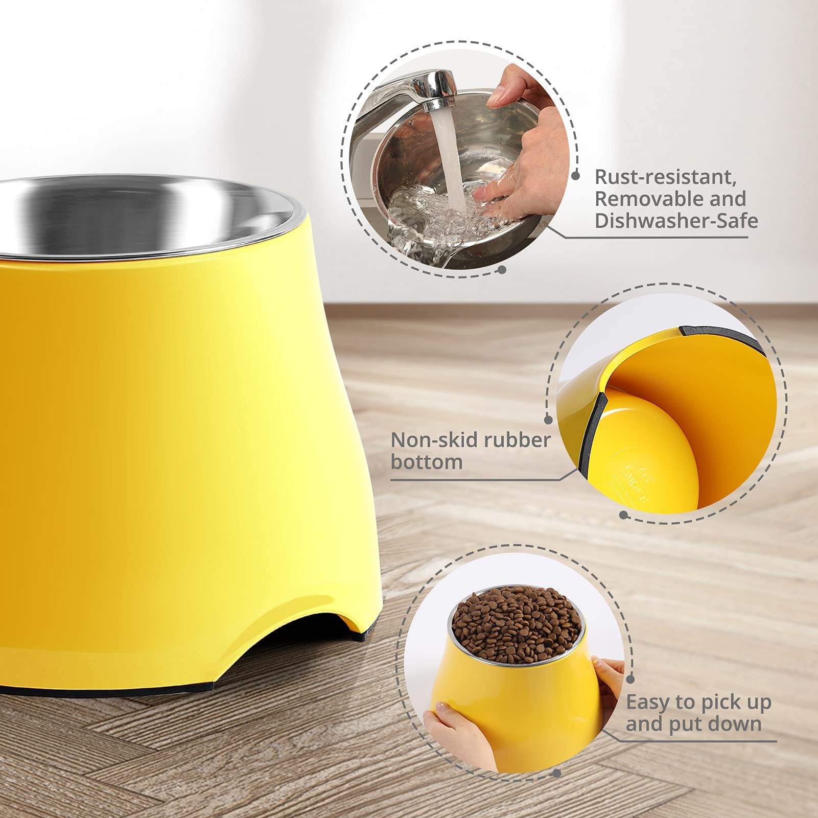 Simple Deluxe Raised Dog Bowls, Elevated Stainless Steel, Non-Slip, 860ML, Lemon Yellow, Ideal for Cocker Spaniels and Large Dogs