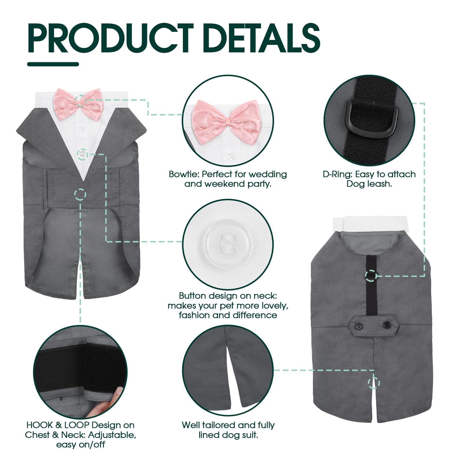 Kuoser Dog Tuxedo Dog Suit And Bandana Set, Dogs Tuxedo Wedding Party Suit, Dog Prince Wedding Bow Tie Shirt Formal Dog Wedding Attire For Large And Medium Dogs Golden Retriever Samo Bulldogs