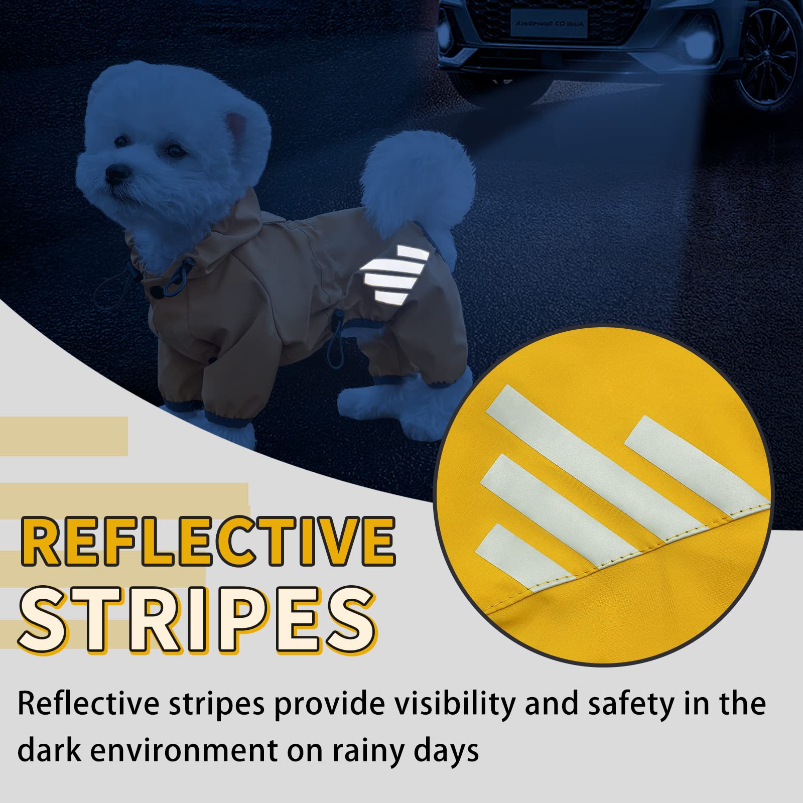 Dog Raincoat, Waterproof Dog Rain Jacket With Hood, Dog Rain Coat With Leash Hole, Reflective Strap For Small Medium Dogs, Lightweight Puppy Clothes(Yellow,L)