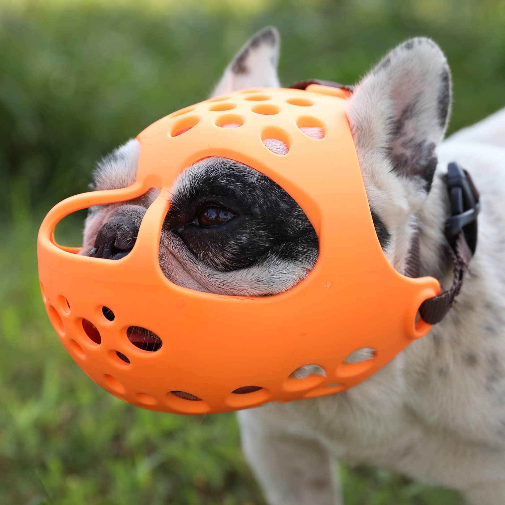 Jyhy Short Snout Dog Muzzles,Soft Silicone Adjustable Breathable Bulldog Muzzle For Biting Chewing Barking Training,Ideal For Flat-Faced Dogs (S, Orange)