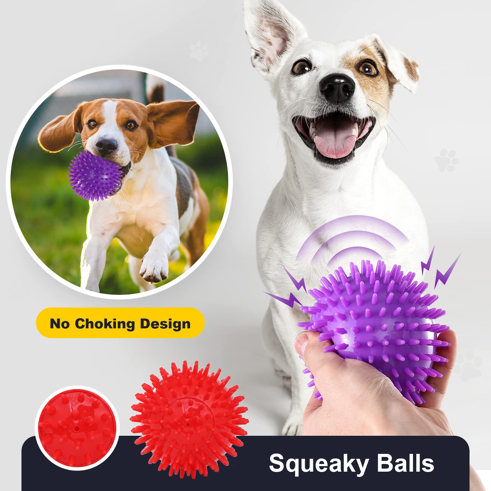 VITEVER 3 Colors 4.5? Heavy Duty Squeaky Dog Toy Balls for Medium Large Dogs, Dog Chew Toys for Teething, Spiky Dog Balls for Ag