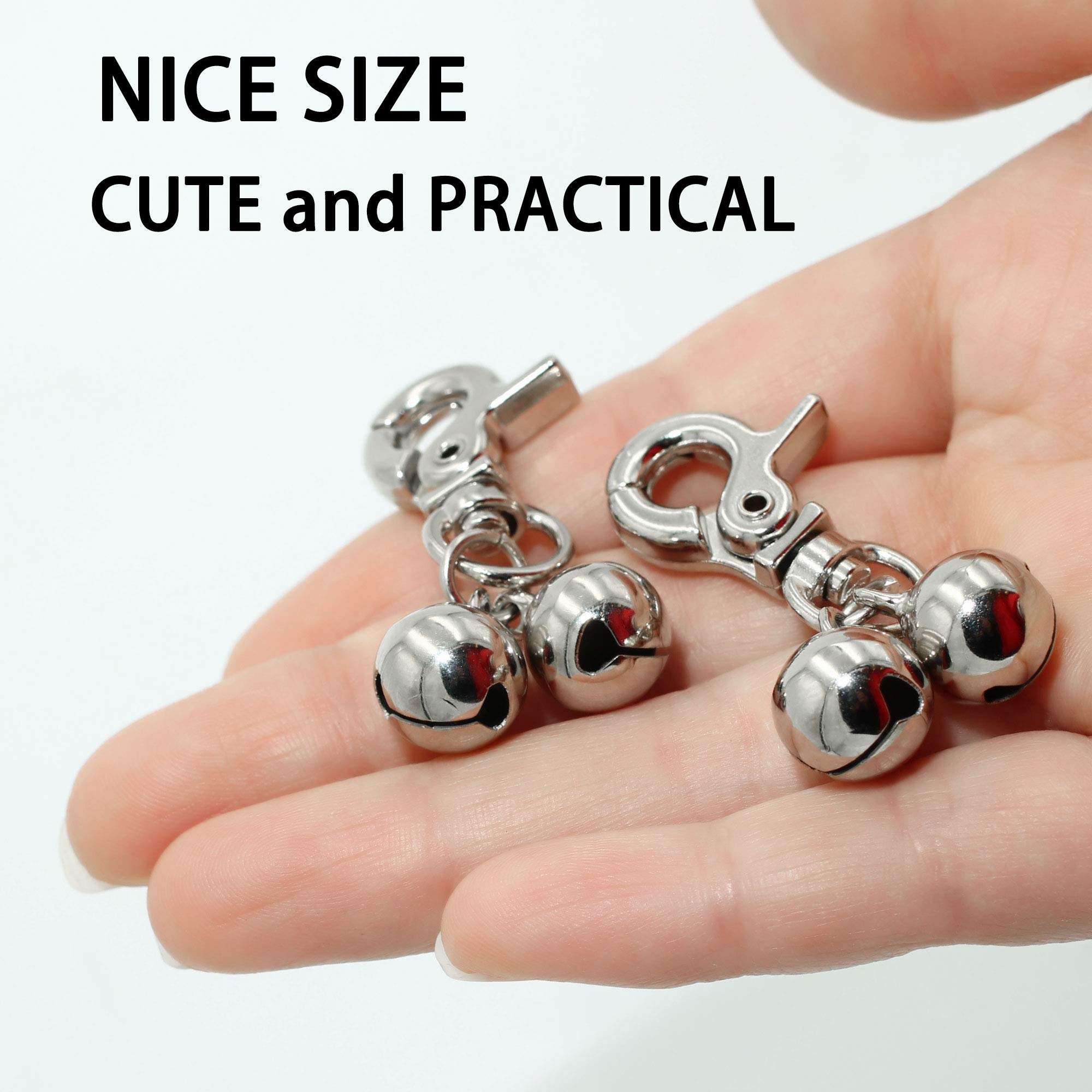 Kittail Bells For Dog Collars - 2 Pack Stainless Steel Bell Necklace For Dogs & Cat - Pet Pendant Accessories Training Collar Charm With Heavy Duty Snap Clips, Silver Christmas Gift