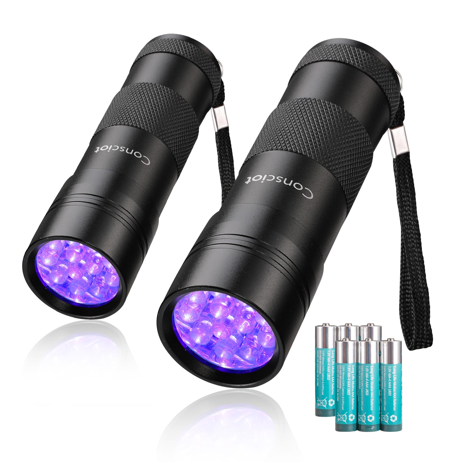Consciot 2 Pack Uv Flashlight Black Light, 12 Led 395Nm Ultraviolet Blacklight, Portable Mini Torch Light Pet Urine Detector For