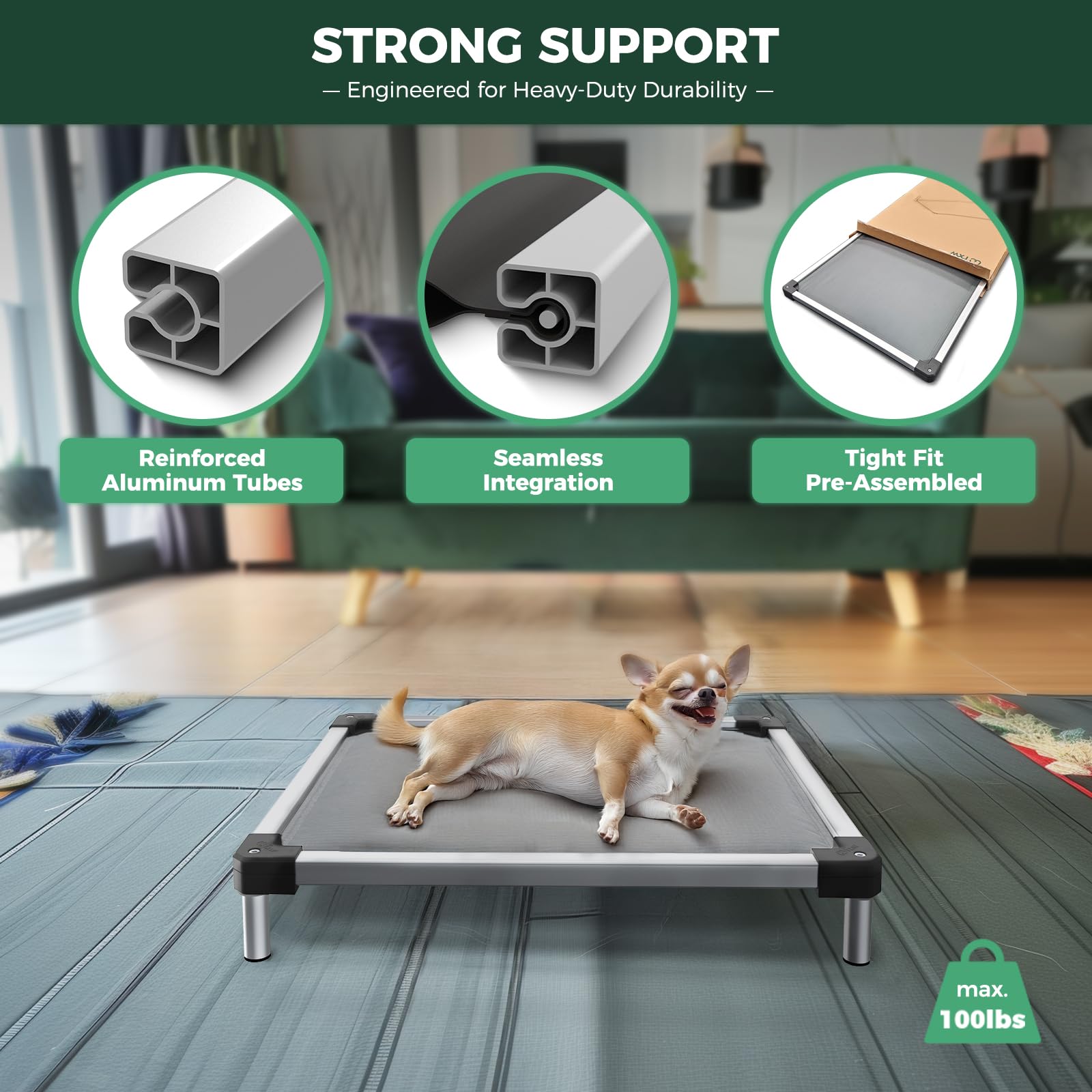 Fxw Titannest Chew-Proof Elevated Dog Bed, Padded Cot For Outdoor/Camping/Indoor Use, Durable & Washable Pet Bed For Puppy And S