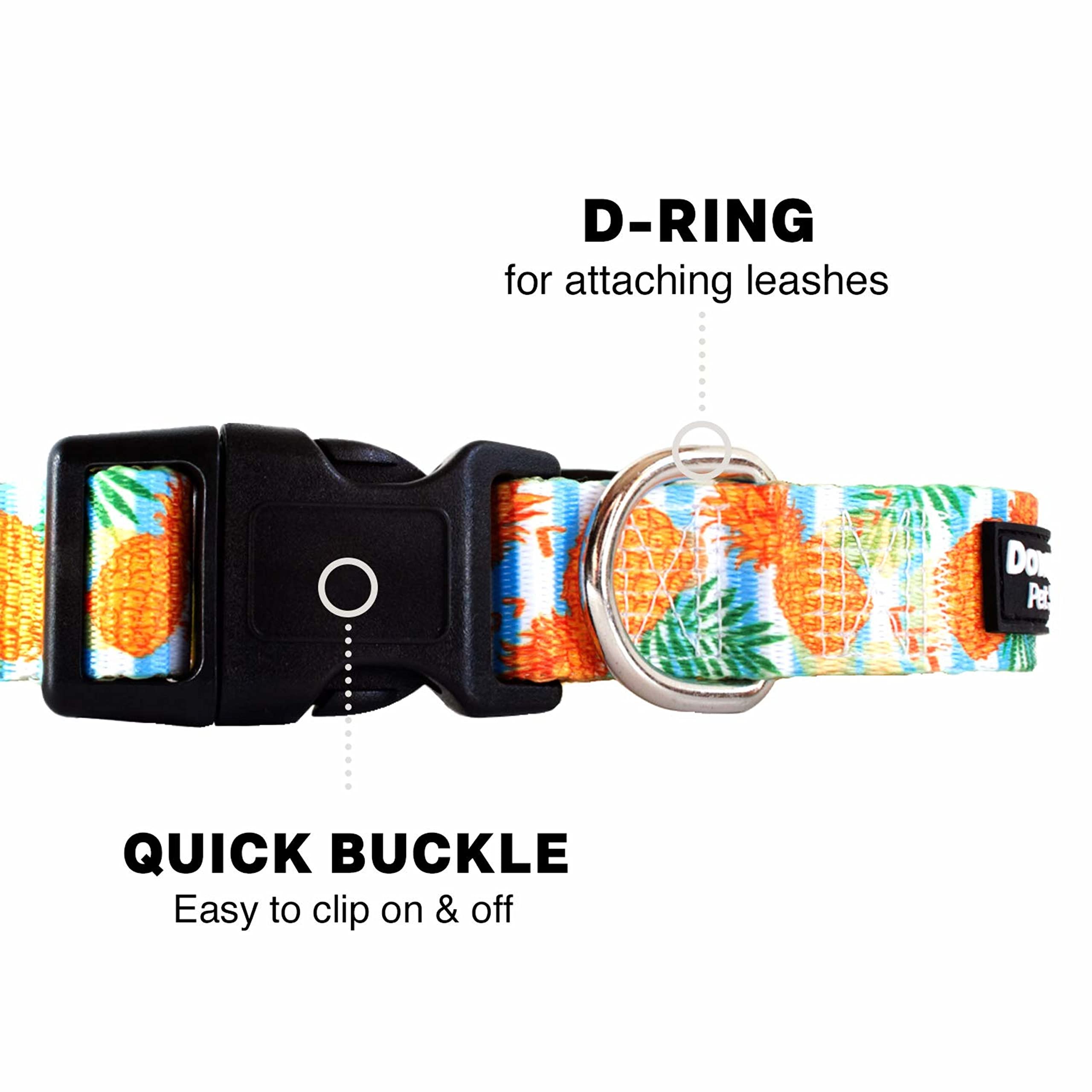 Downtown Pet Supply - Best & Fancy Dog Collar - Lightweight Adjustable With Quick Buckle & D-Ring - Hand Wash Safe - Pineapple -