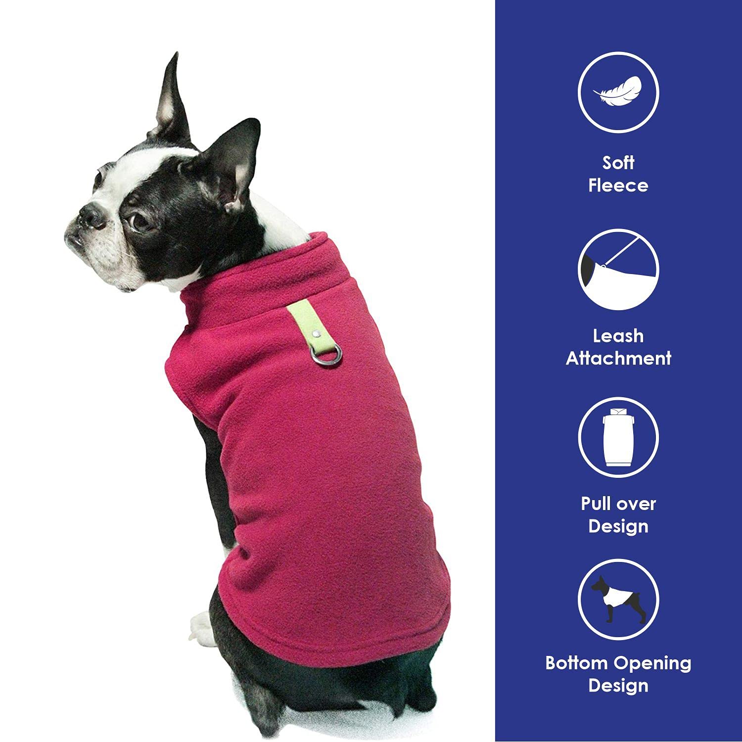 Gooby Fleece Vest Dog Sweater - Fuchsia, Medium - Warm Pullover Fleece Dog Jacket With O-Ring Leash - Winter Small Dog Sweater Coat - Cold Weather Dog Clothes For Small Dogs Boy Or Girl