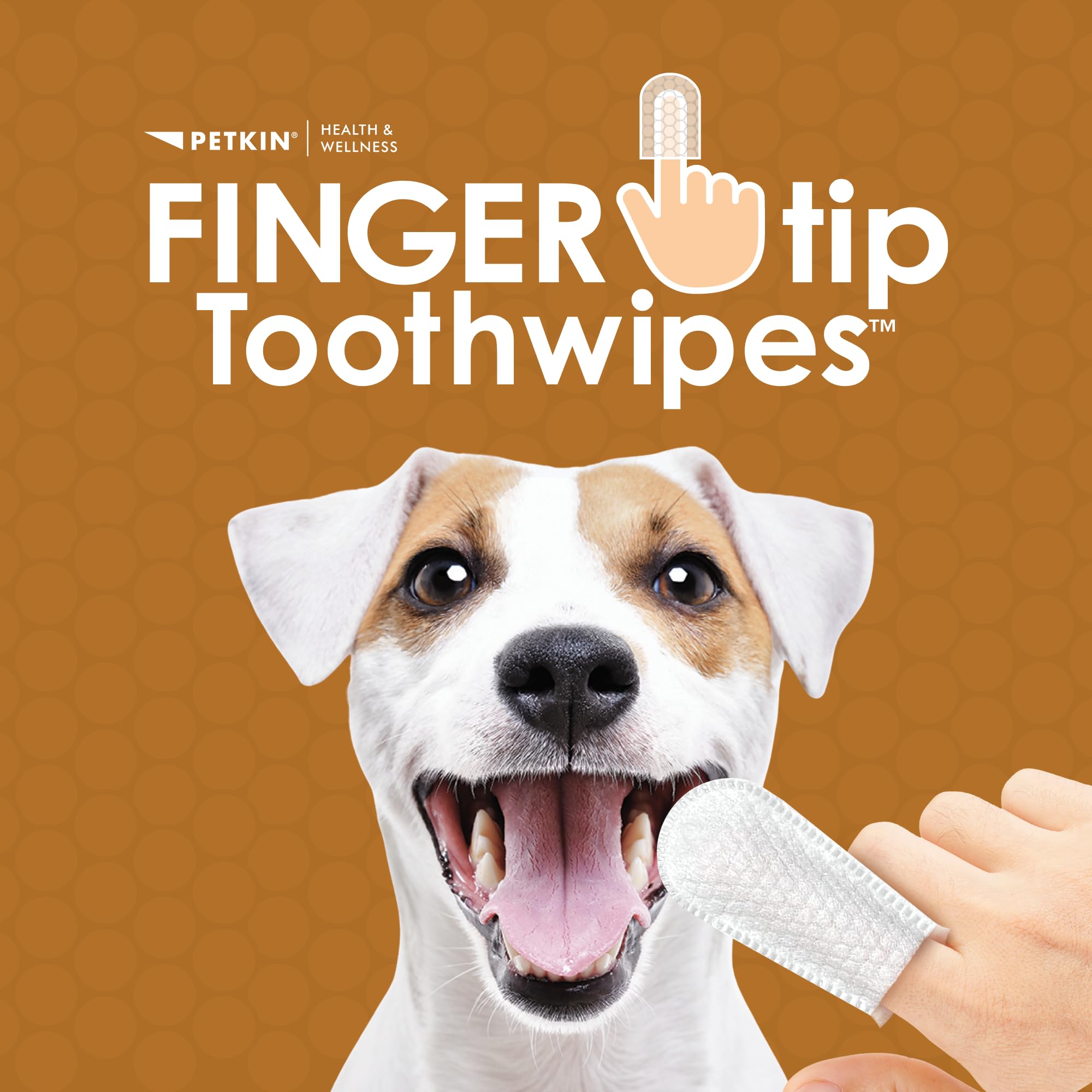 Petkin Fingertip Tooth Wipes for Dogs and Cats, 100 Finger Wipes - Slip-On, Snug Fit, Micro-Bristle Fabric - Cleans Teeth, Gums,