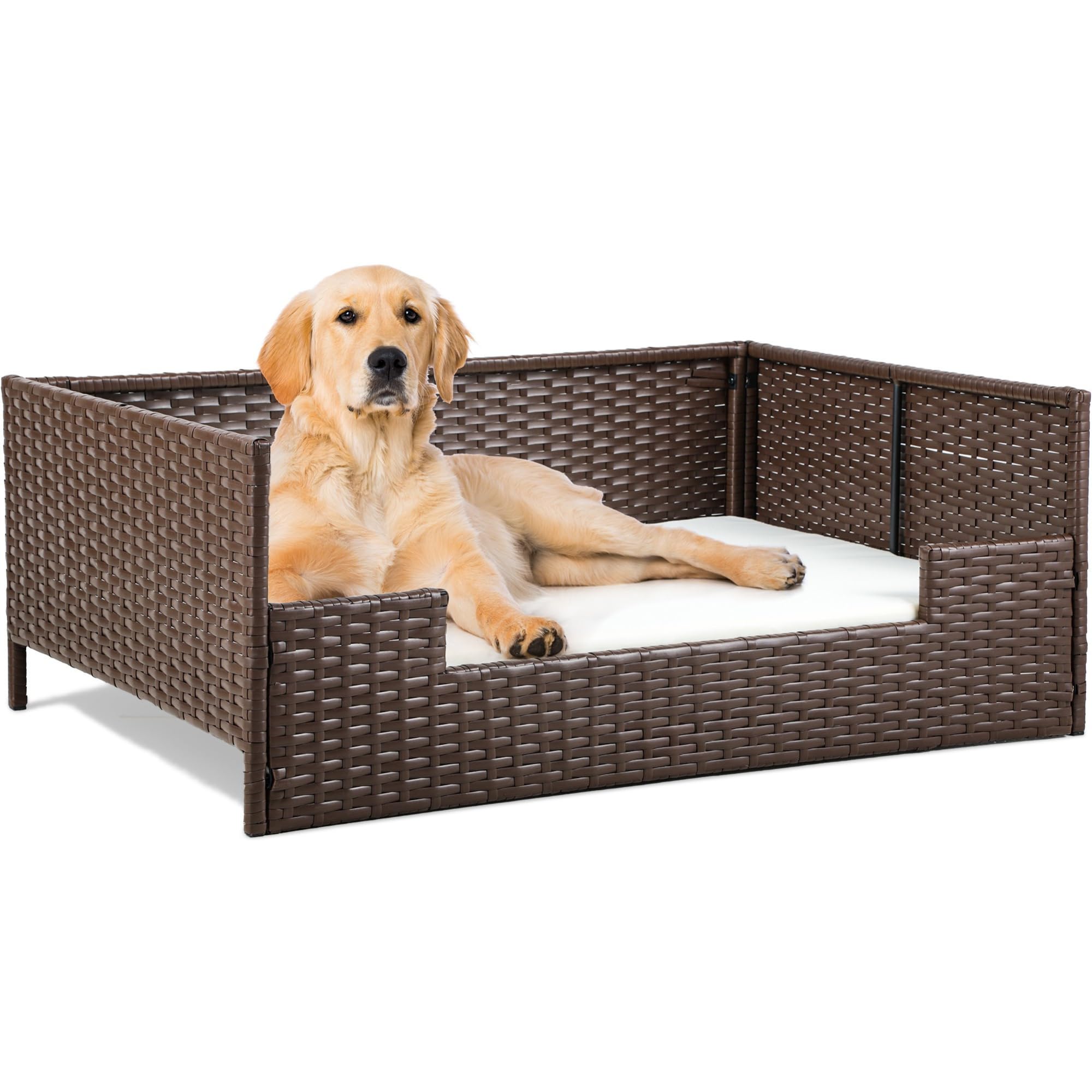 YITAHOME Rattan Dog Sofa Bed with Cushion,Wicker Pet Bed Sofa Couch Indoor Outdoor Waterproof for Large Medium Small Dogs Cats (