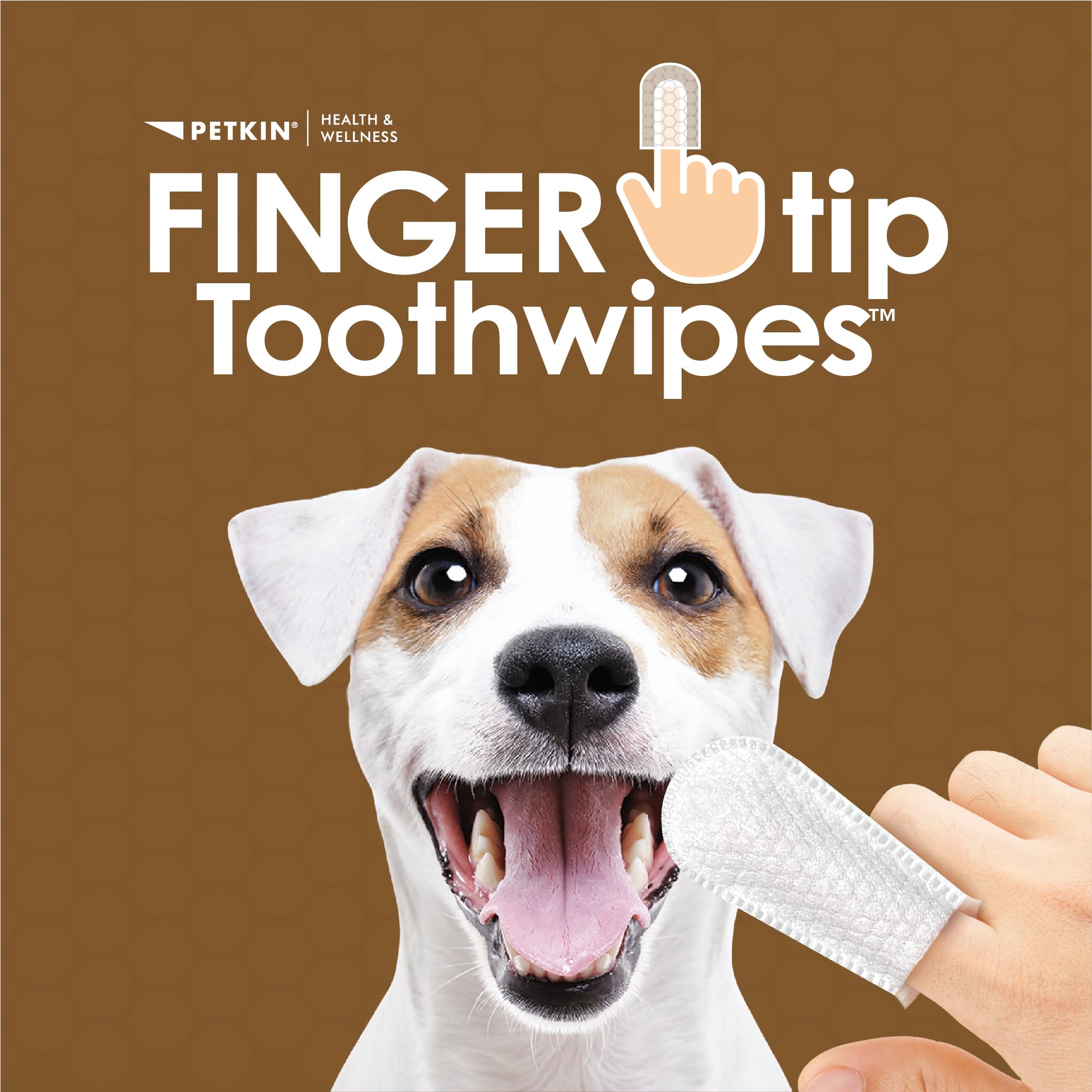 Petkin Fingertip Tooth Wipes for Dogs and Cats, 50 Finger Wipes - Slip-On, Snug Fit, Micro-Bristle Fabric - Cleans Teeth, Gums,