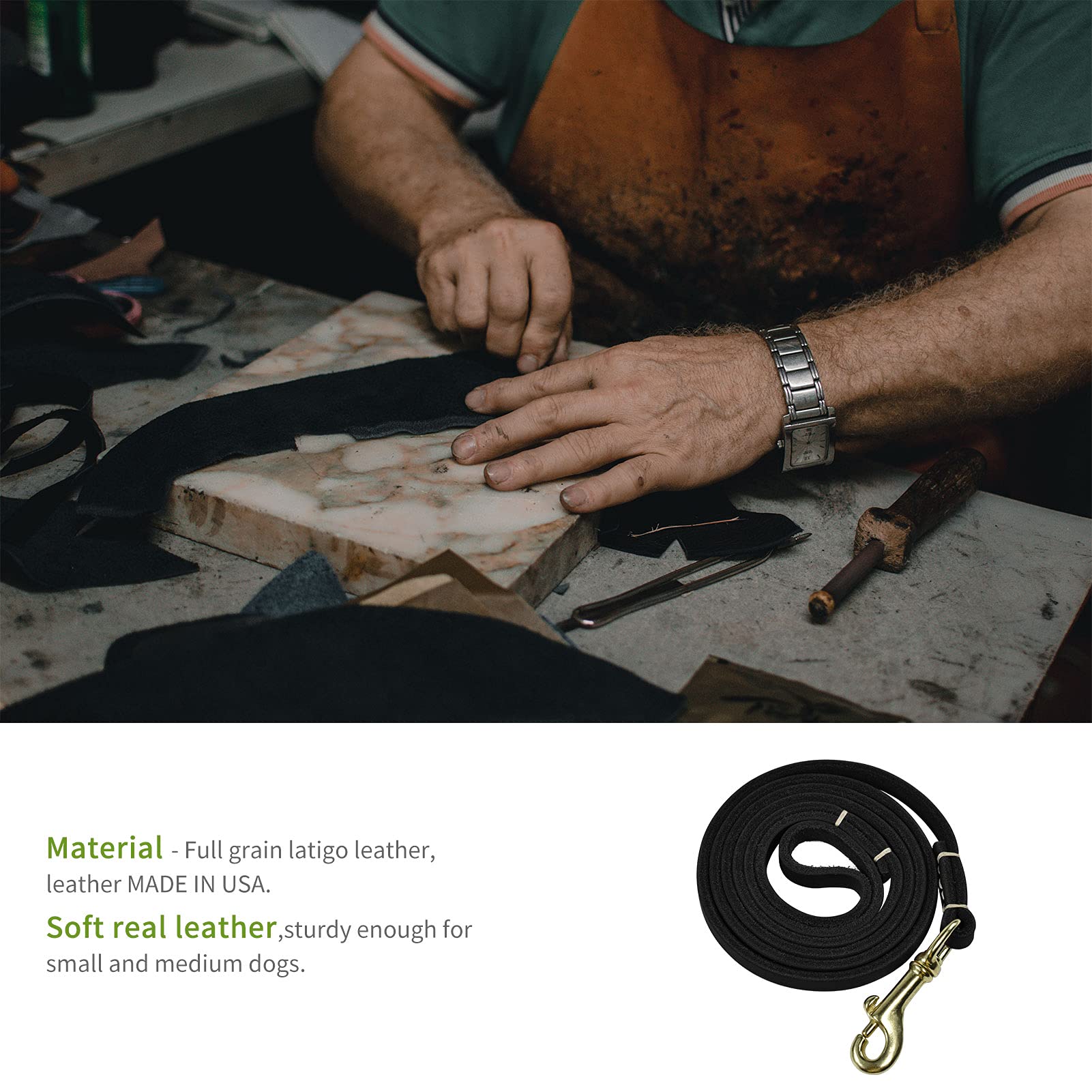 Reopet 4 Feet / 5 Feet / 6 Feet Genuine Leather Small & Medium Dog Leash, Real Leather - (3/8 X 4, Black)