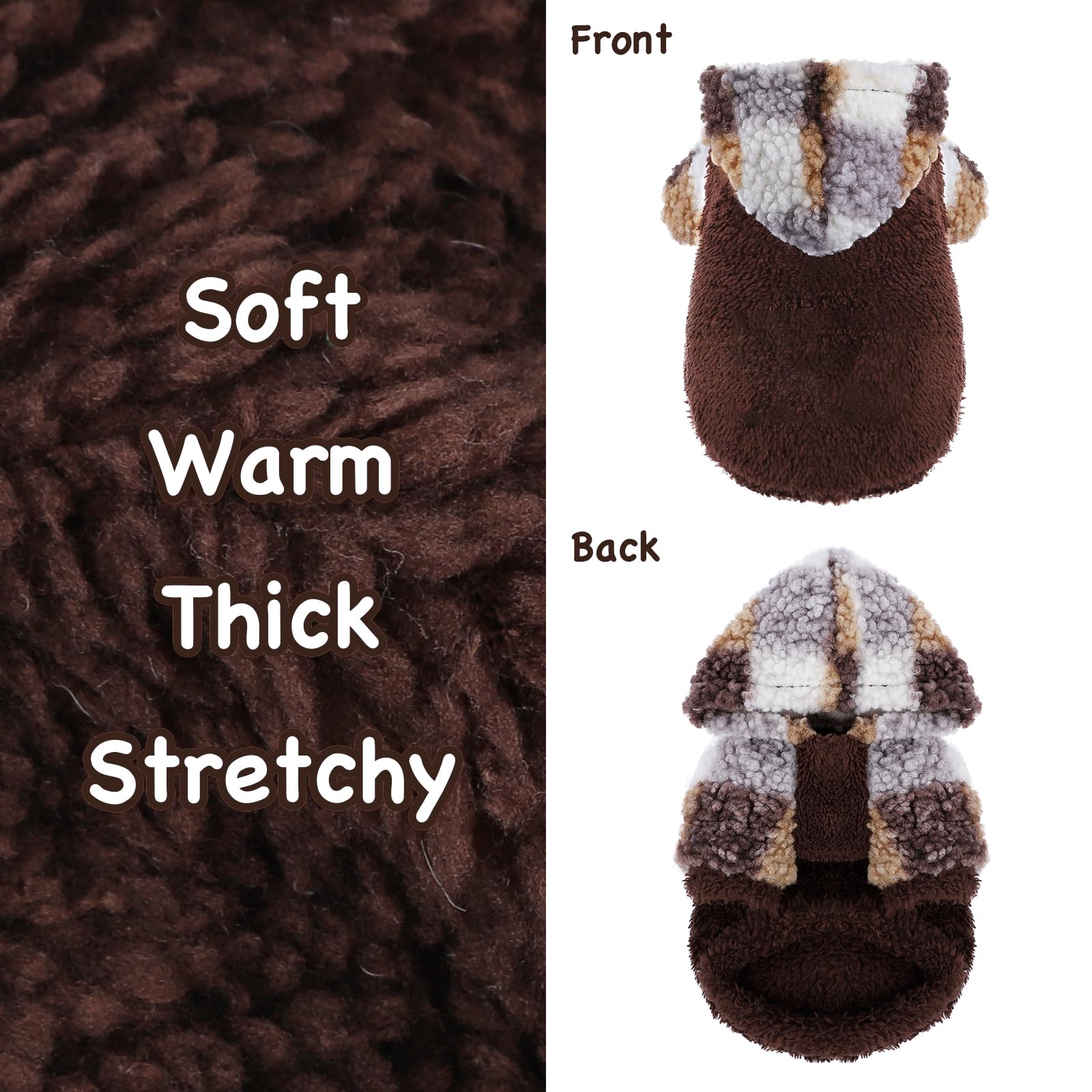 Fleece Dog Sweater Hoodie Warm Fuzzy Velvet Sweaters Winter Clothes For Small Dogs Girl Boy (Brown Plaid, Small)