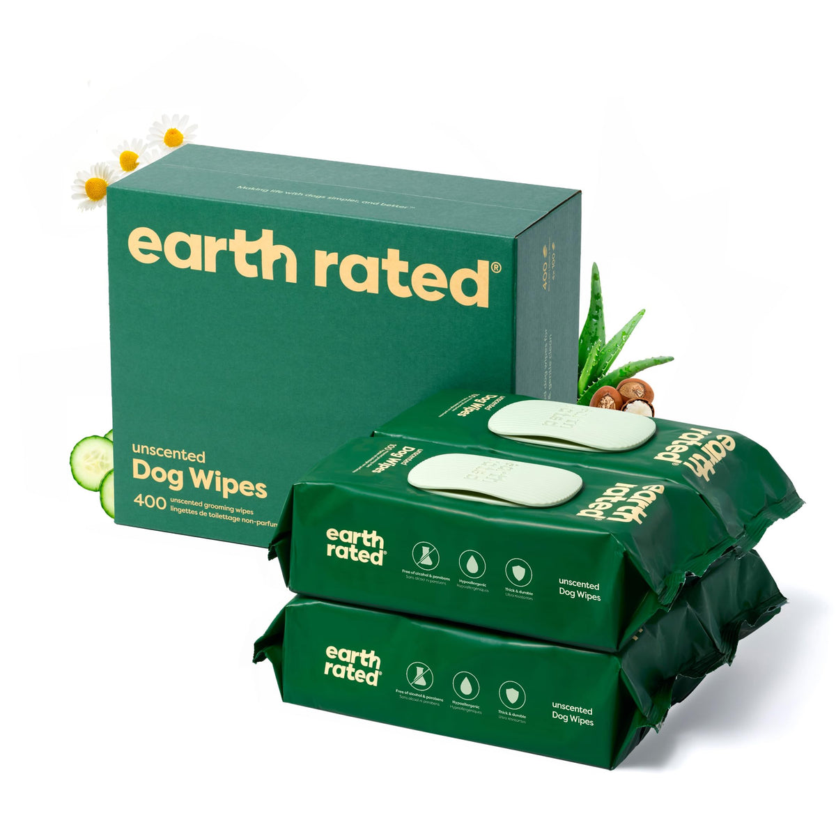 Earth Rated Pet Grooming Wipes for Dogs and Cats, Hypoallergenic, Cleaning and Hydrating, for Paws, Body and Butt, Unscented, 40