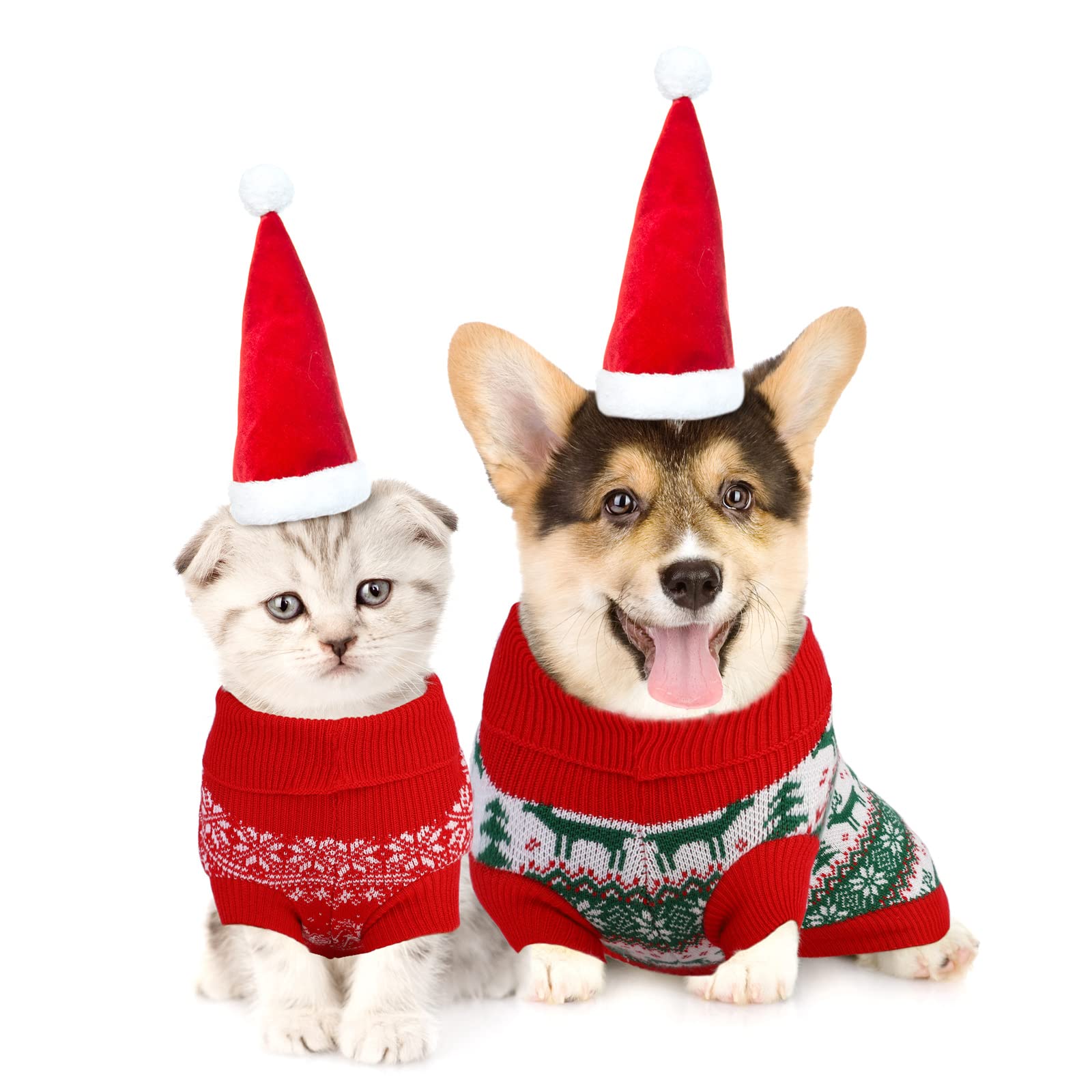 Pedgot 2 Pack Christmas Pet Sweaters Xmas Dog Holiday Sweaters Funny Pet Costume Christmas Pet Warm Clothes Reindeer, Christmas Tree, Snowflake Knitwear For Cats Or Dogs (Large)