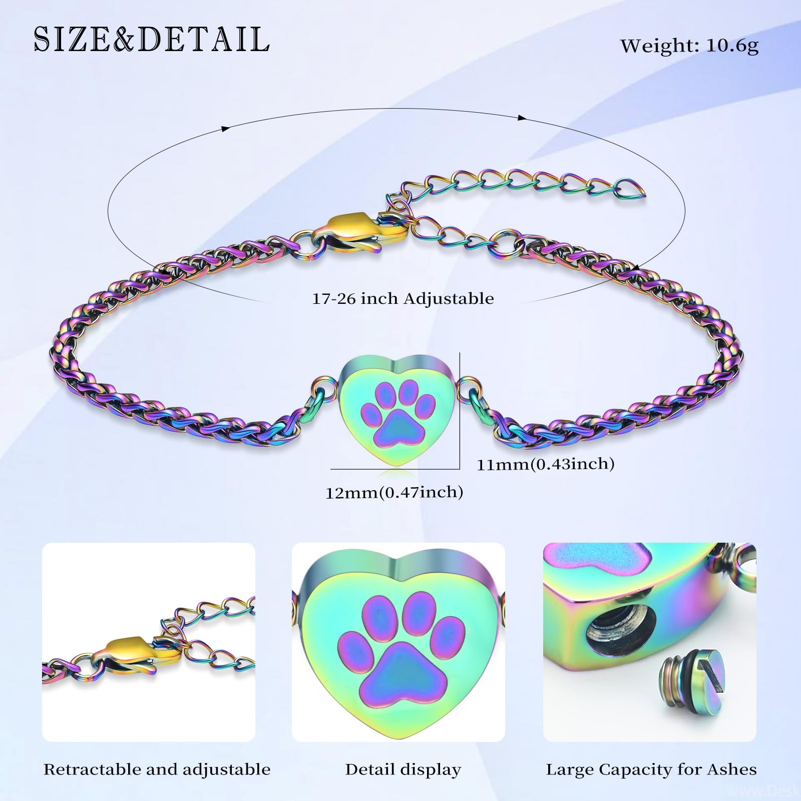 Qgjnsgc Heart Urn Bracelet For Ashes Pet Paw Cremation Bracelet For Pets Ashes Dog Memorial Bracelet For Ashes Paw Print Cremati