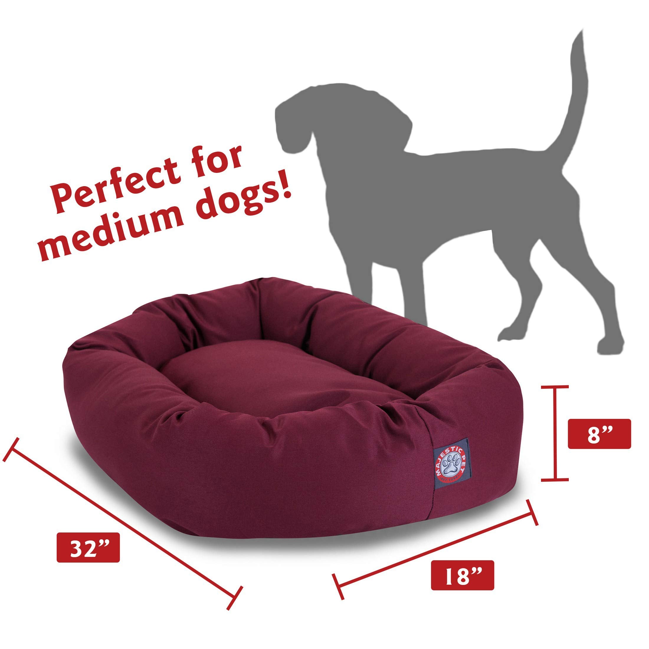 Majestic Pet 32 Inch Bagel Calming Dog Bed Washable – Cozy Soft Round Dog Bed With Spine Support For Dogs To Rest Their Head - Fluffy Donut Dog Bed 32X23X7 (Inch) - Round Pet Bed Medium – Burgundy