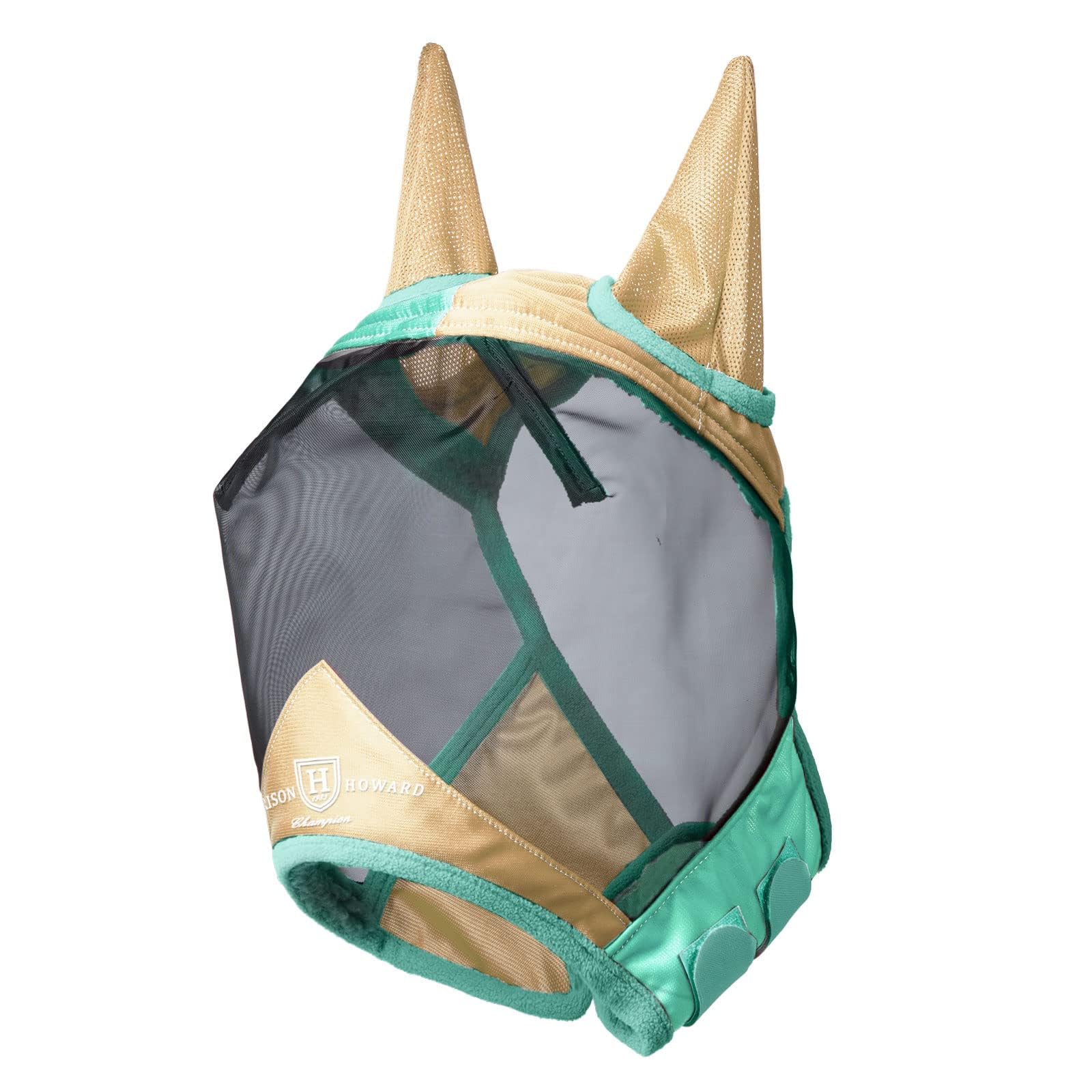 Harrison Howard Pro Luminous Horse Fly Mask Standard with Ears UV Protection for Horse Champagne Gold/Mint Large Full Size