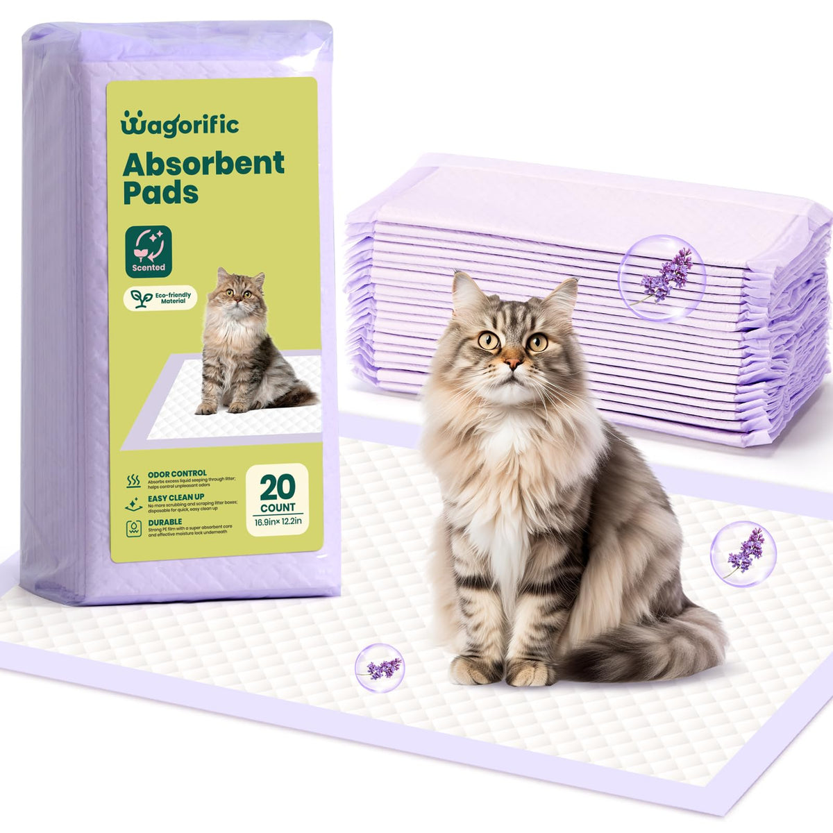 Cat Pads Refills for Tidy Cats Breeze Litter System - Super Absorbent 6-Layer Pads for Odor Control, Lavender Scented - 16.9 x 1