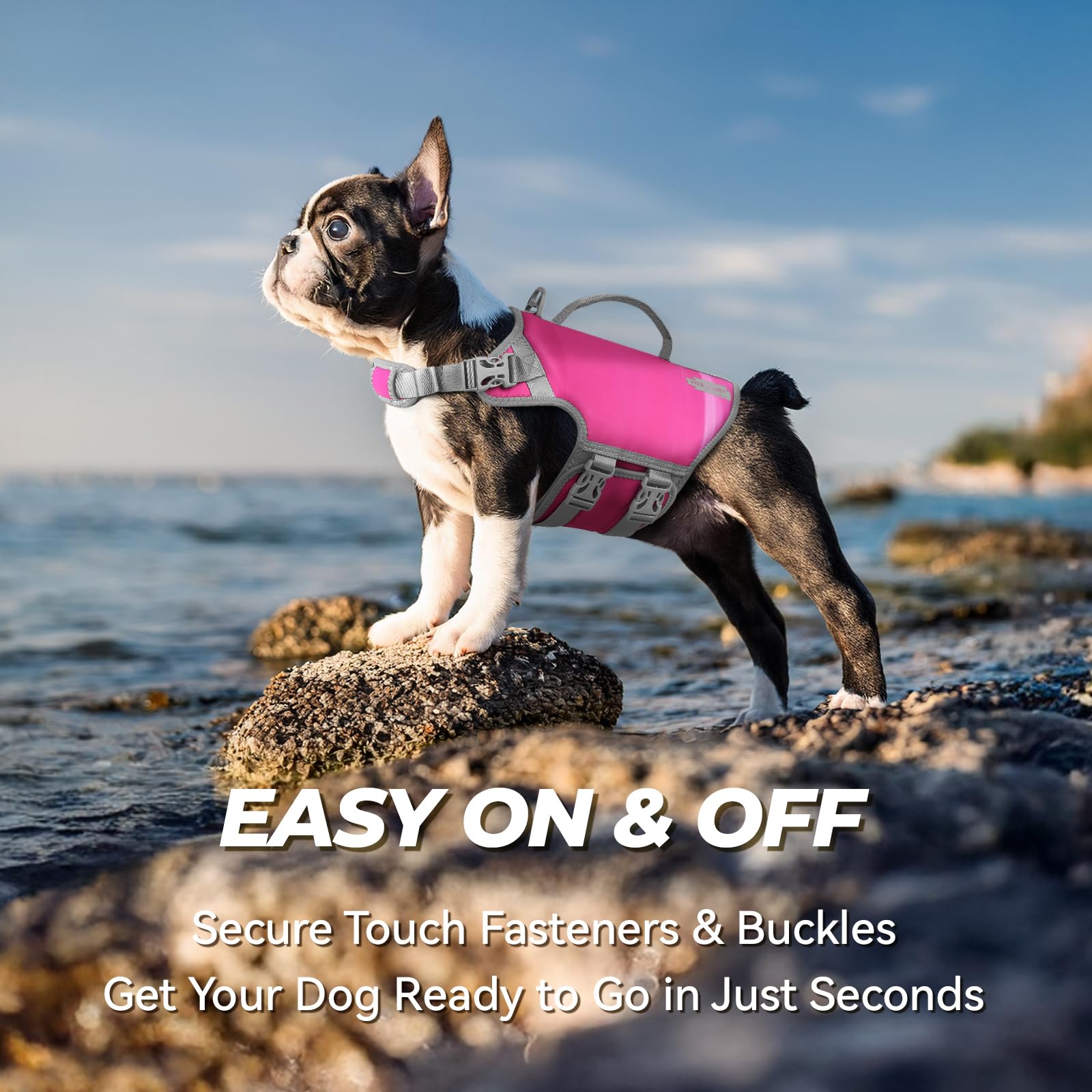 Vivaglory Neoprene Dog Life Jacket Dog Lifevest For Boating Hunting & Swimming, Lightweight With Leash Ring, S, Raspberry Pink