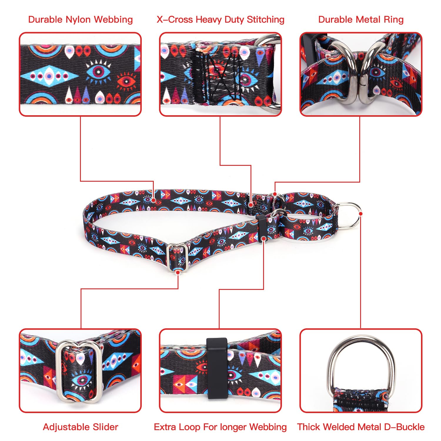 Martingale Collar For Dogs, No-Slip Escape Proof Choke No Pull Cinch Soft Nylon Dog Training Collars Adjustable For Small Medium