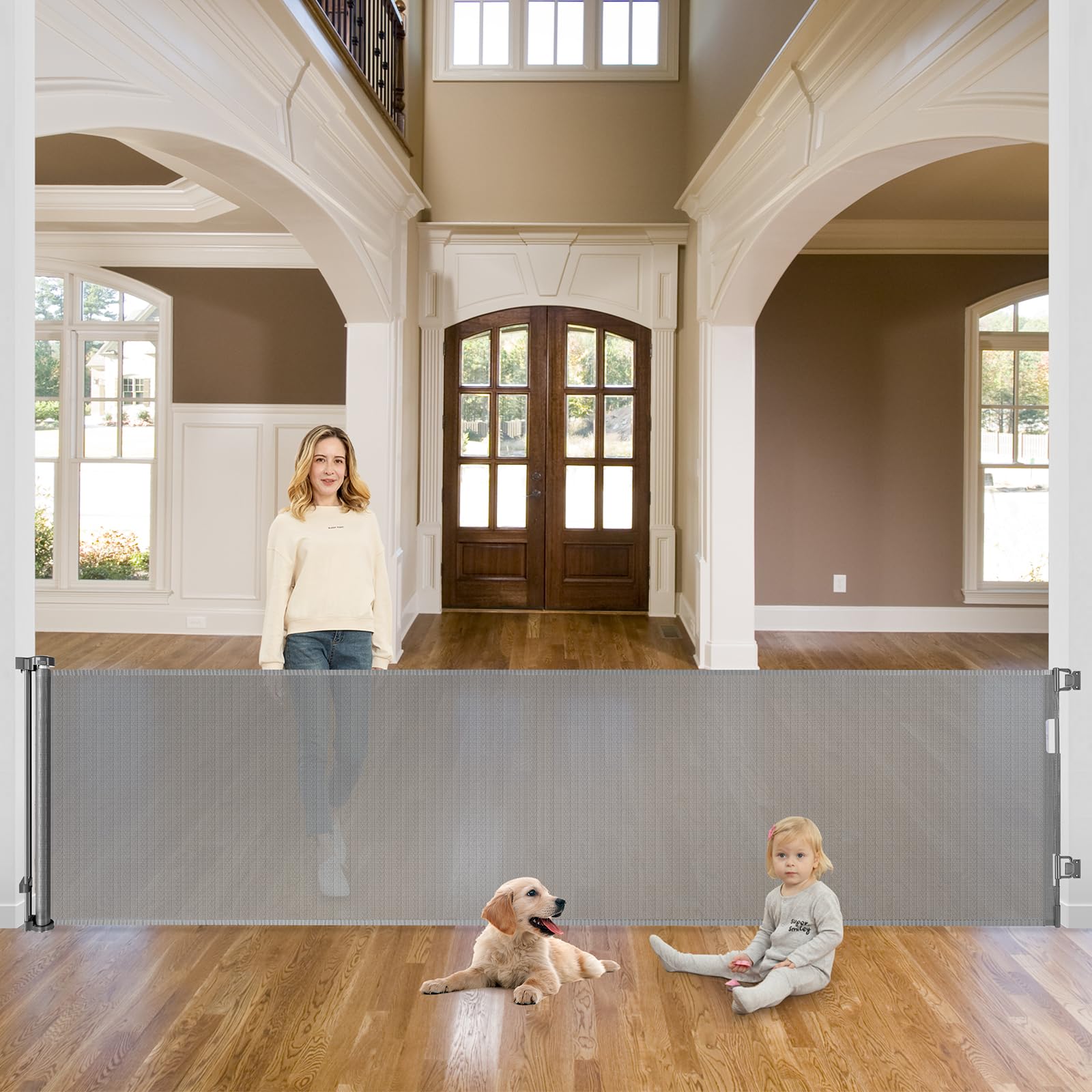 115 Inch Retractable Pet Gate for Dogs & Puppies - Extra Wide & Long Baby & Child Safety Gate