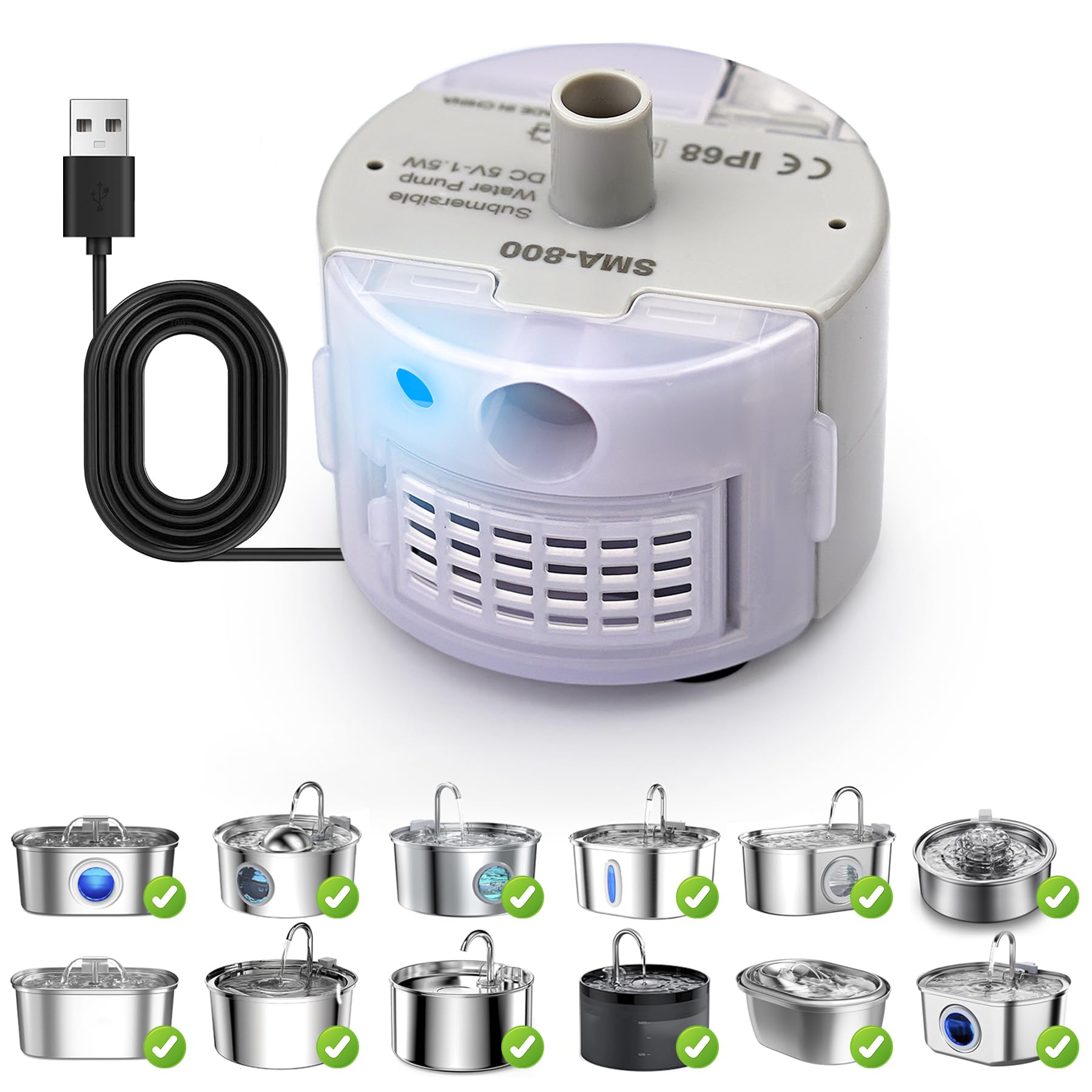 Cat Water Fountain Pump,Cat Fountain Pumps Replacement Sma-800 Submersible Motor,Pet Water Fountain Pump For Stainless Steel Cat