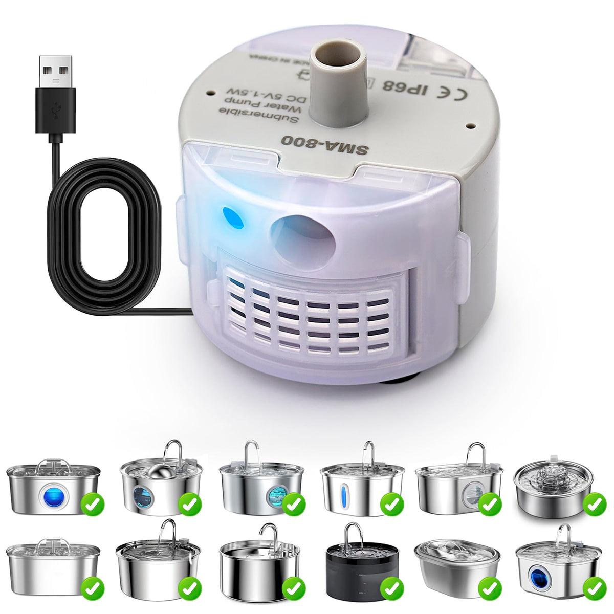 Cat Water Fountain Pump,Cat Fountain Pumps Replacement Sma-800 Submersible Motor,Pet Water Fountain Pump For Stainless Steel Cat