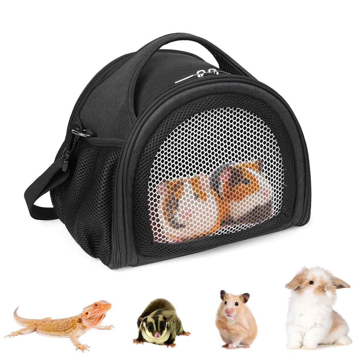 Yudodo Hamster Carrier Guinea Pig Carrier Bag Small Animal Sugar Glider Pouch Gerbil Hedgehog Portable Travel Carrier Outdoor Hangbag Flying Squirrel Rat Carrier (X-Large, Black)