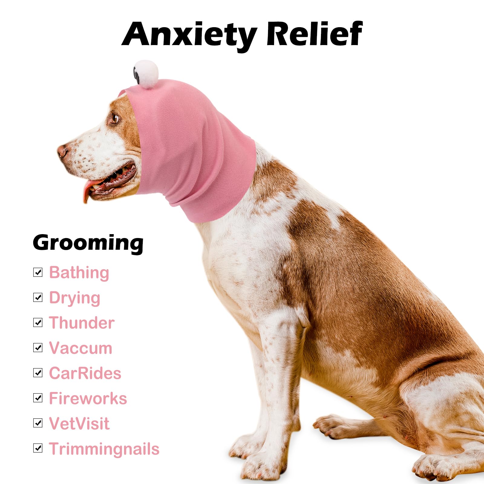 Sawmong Cute Dog Calming Hoodie Ear Head Covers For Noise Fireworks,No Shake Ear Wraps For Anxiety Relief,Dog Ear Muffs Hematoma