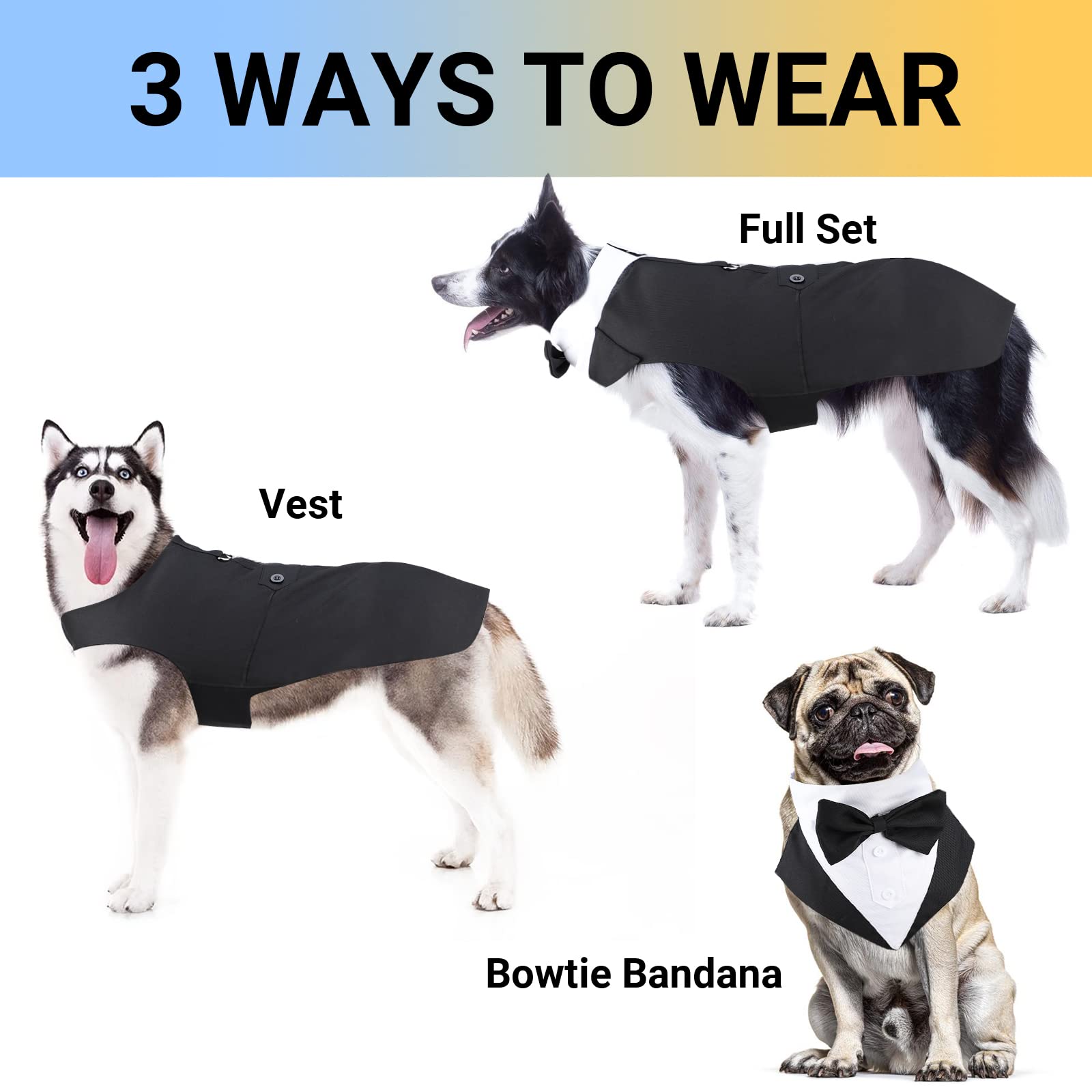 Segarty Dog Tuxedo And Bandanas Suit Formal Wedding Costume, Adjustable Pet Collar With Black Bow Tie, Detachable Dogs Shirt Bandanas Set For Extra Large Dog Prince Outfit Birthday Cosplay Attire