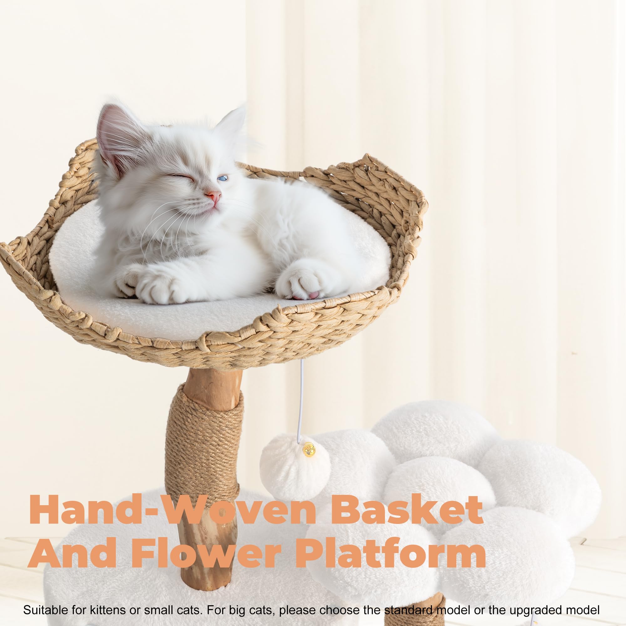 Modern Cat Tree, Wood Cat Tree Tower for Small Cats, Luxury Cat Condo with Scratching Posts and Flower Platforms, Cat Furniture
