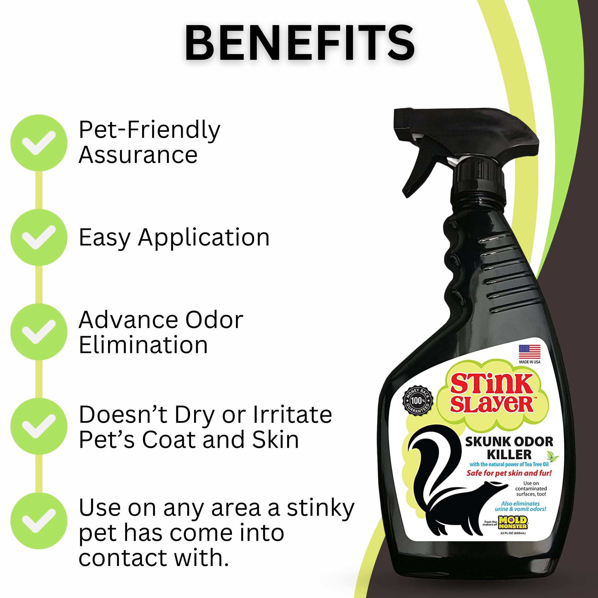 Mold Monster Stink Slayer Odor Remover (22 Oz) - Eliminate Skunk, Vomit, Or Urine Smell From Furniture, Fabrics, And Pets. No Wa