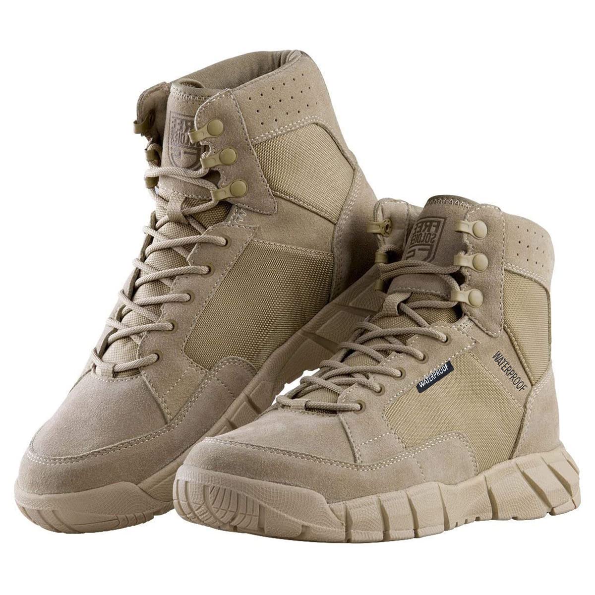 Free Soldier Waterproof Hiking Work Boots Mens Tactical Boots 6 Inches Lightweight Military Boots Breathable Desert Boots (Tan, 