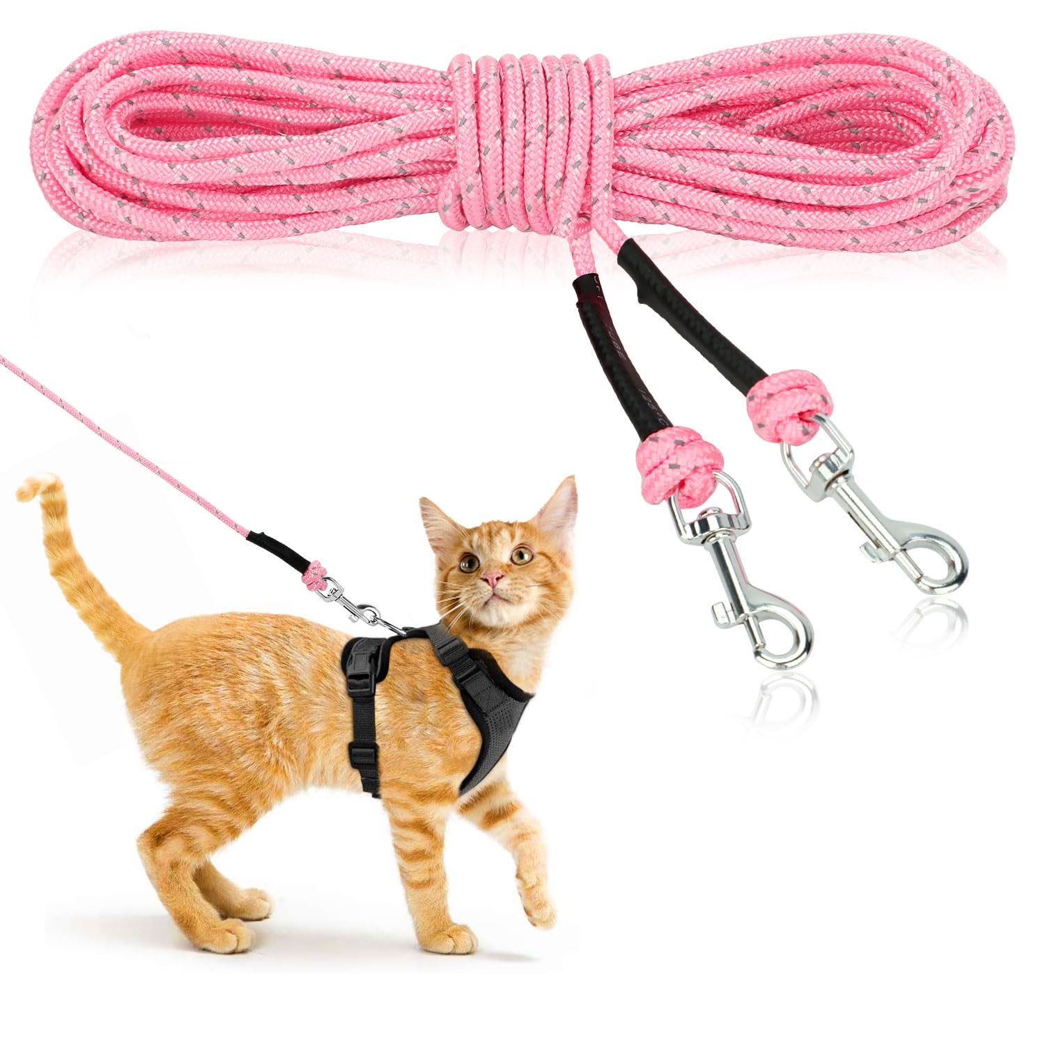 Rypet Reflective Cat Long Leash 15 Ft Escape Proof Walking Leads Yard Long Leashes Durable Safe Personalized Extender Leash Tran