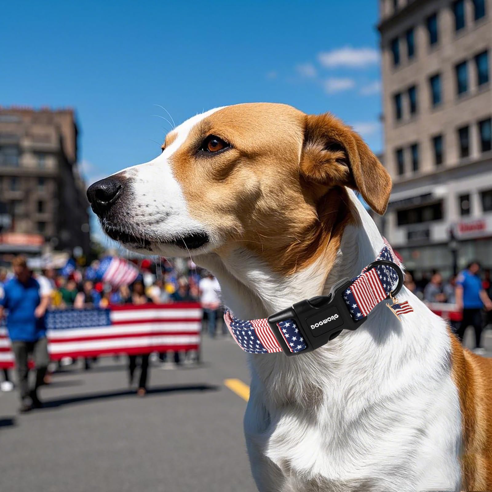 Dogwong Patriotic Flag Dog Collar, 4Th Of July American Flag Dog Collars, Adjustable Cute Patriotic Pet Collars Fourth Of July D