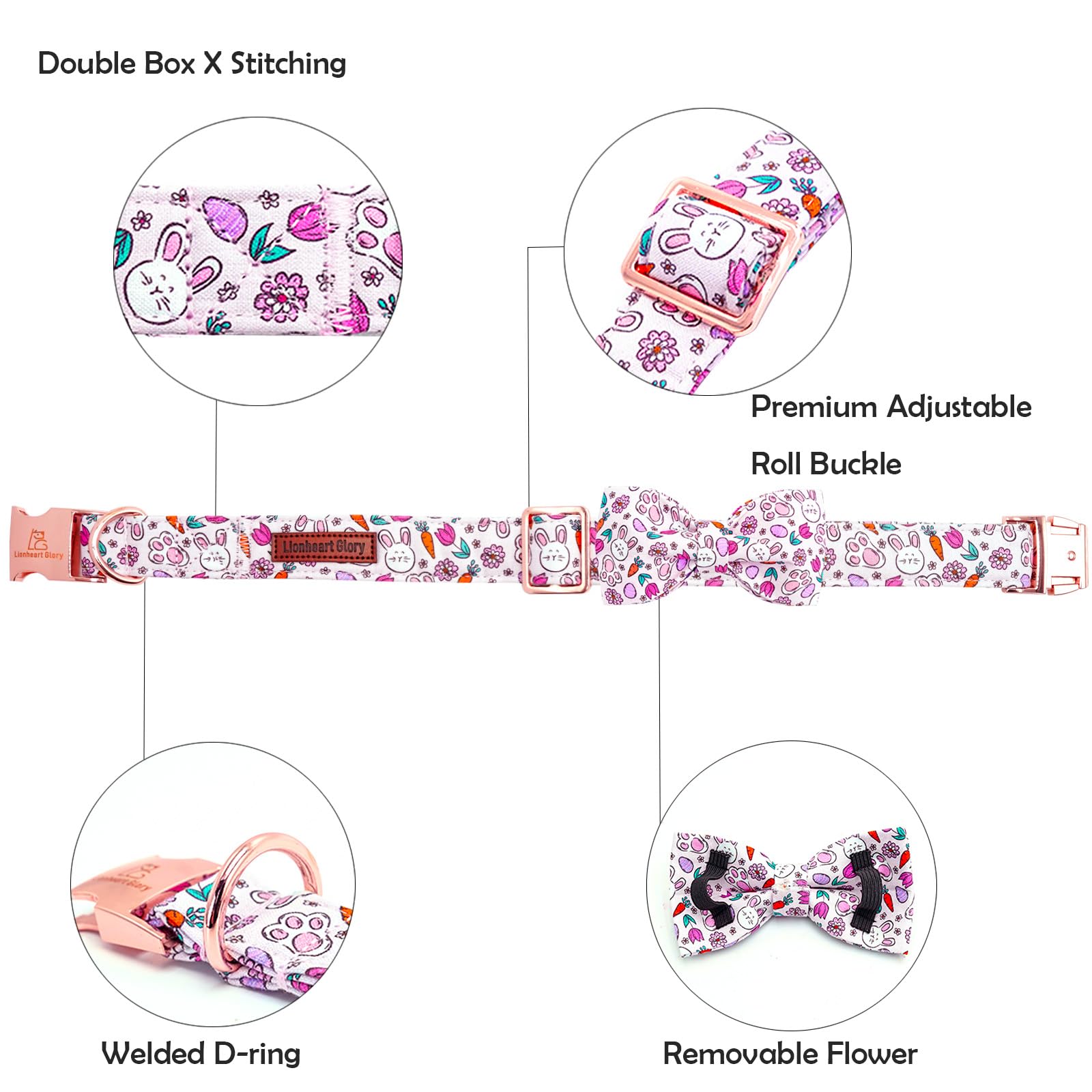 Lionheart Glory Dog Bow Collar Easter Day Dog Collar For Medium Dogs,Easter Rabbitseggs Colorful Dog Collars With Bowtie Spring