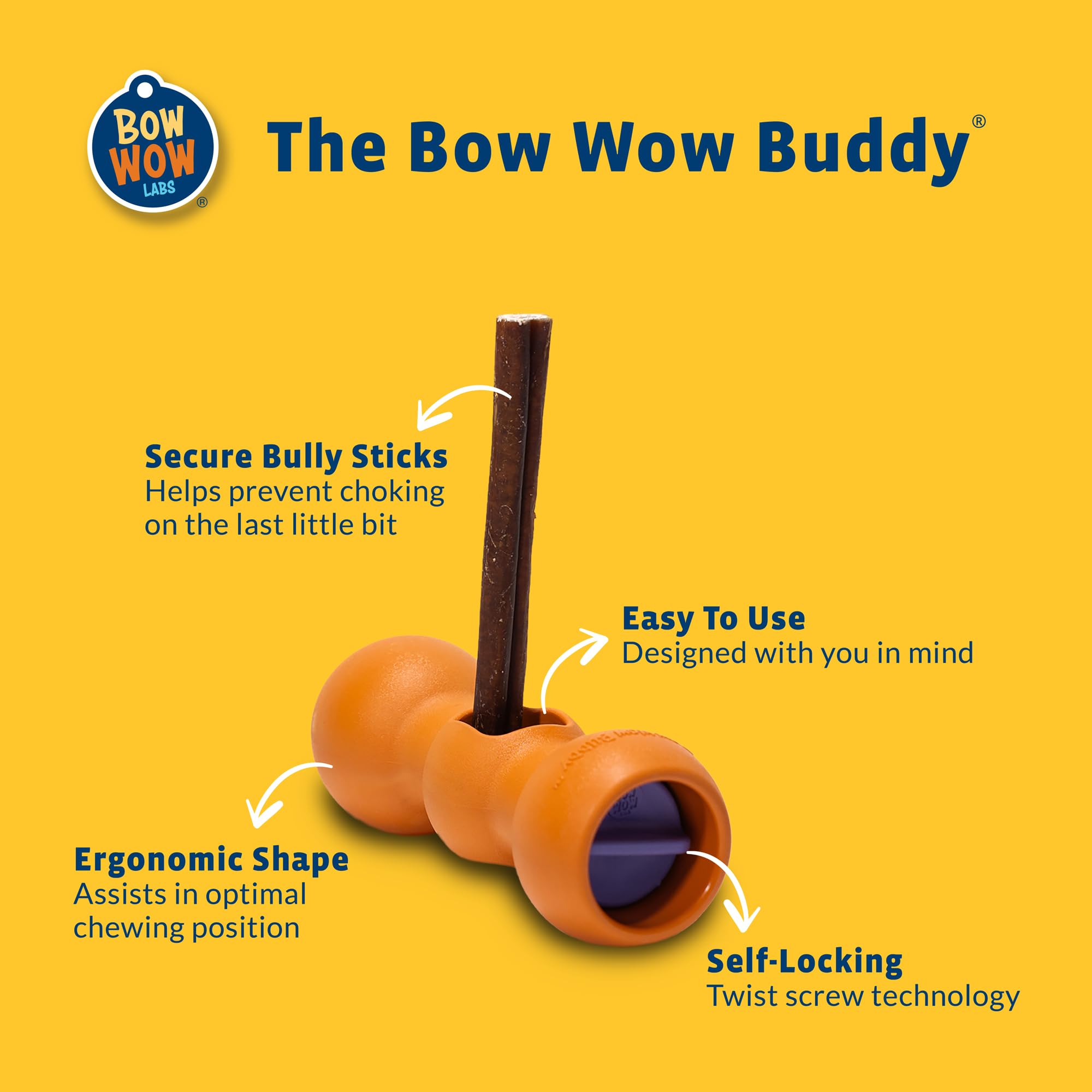 Bow Wow Labs New Bow Wow Buddy Starter Kit - Bully Sticks & Anti-Choking Bully Stick Holder Safety Device for Dogs (S)