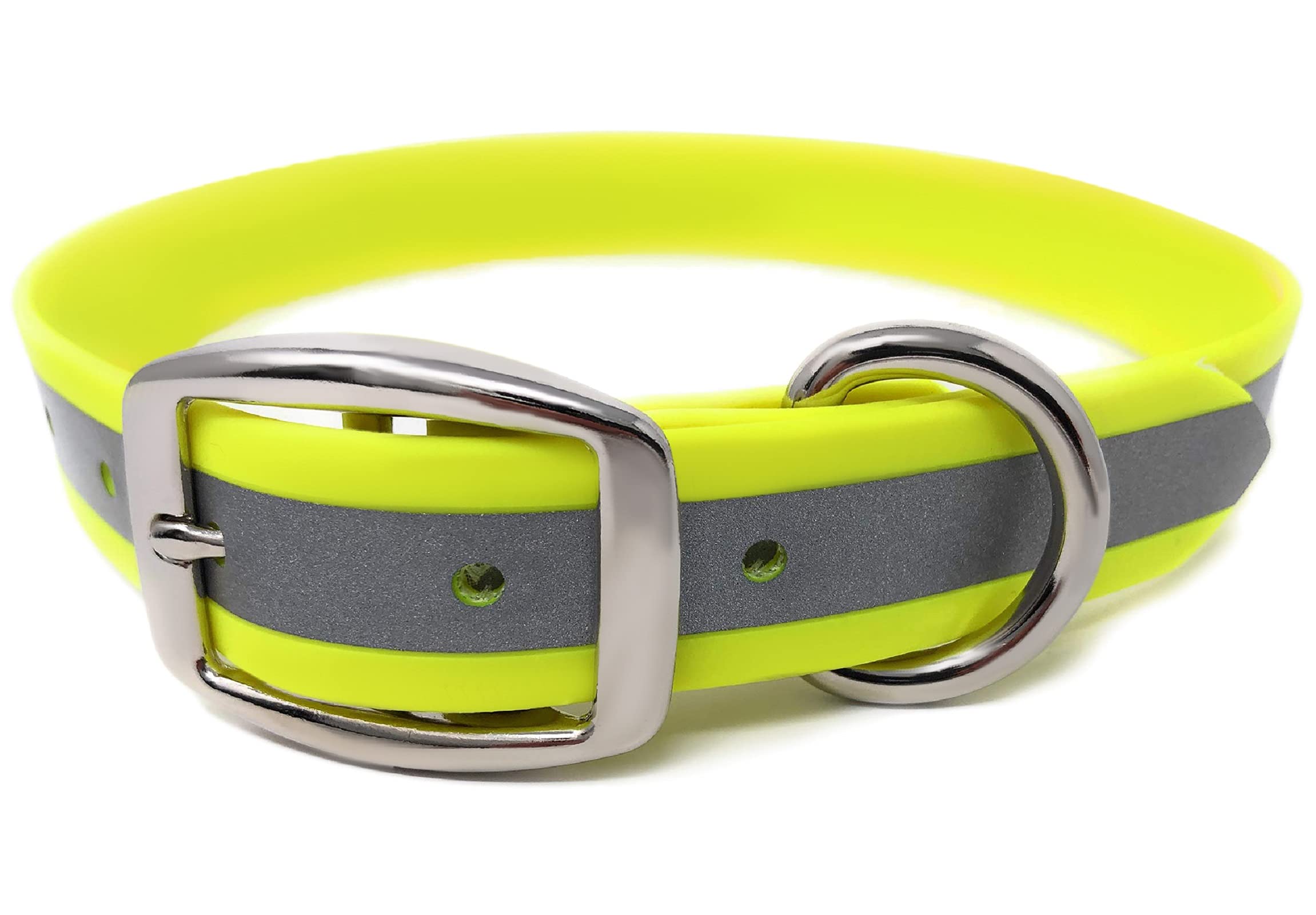 Regal Dog Products Medium Yellow Heavy Duty Reflective Dog Collar With Durable Metal Buckle And D Ring Adjustable, Chew Proof & 