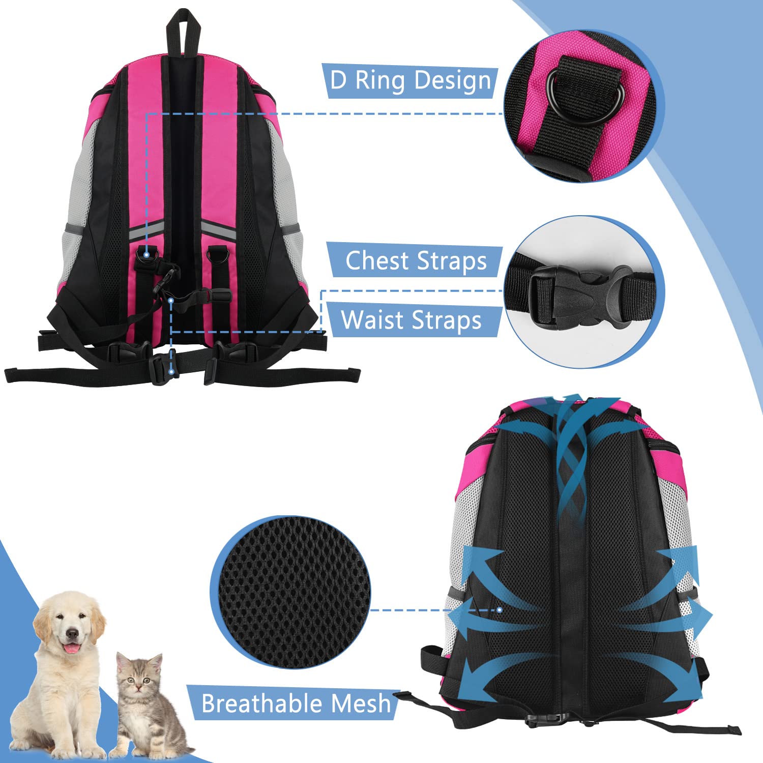Smont Dog Backpack Carrier Pet Lightweight Dog Carrier Backpack Small Dog Front Backpack Breathable Dog Carriers For Small Dogs