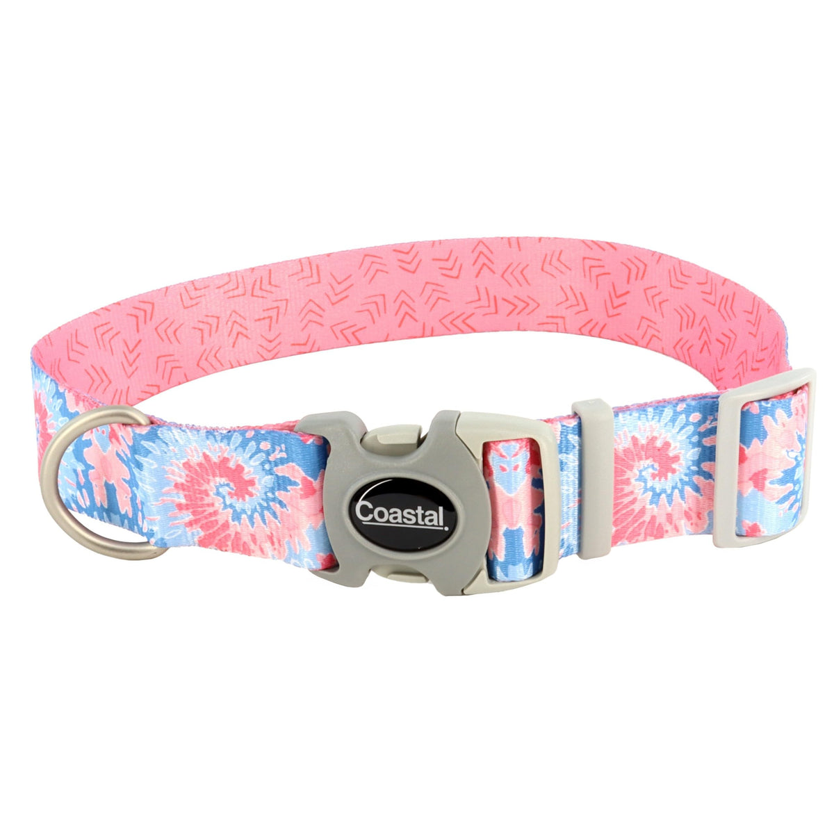 Coastal Pet Sublime Adjustable Dog Collar - Adjustable Plastic Buckle - Vibrant & Colorful Dog Collar With Fade-Resistant Patterns - Pink Tie Dye With Pink Arrows, Small - 3/4' X 8'-12'