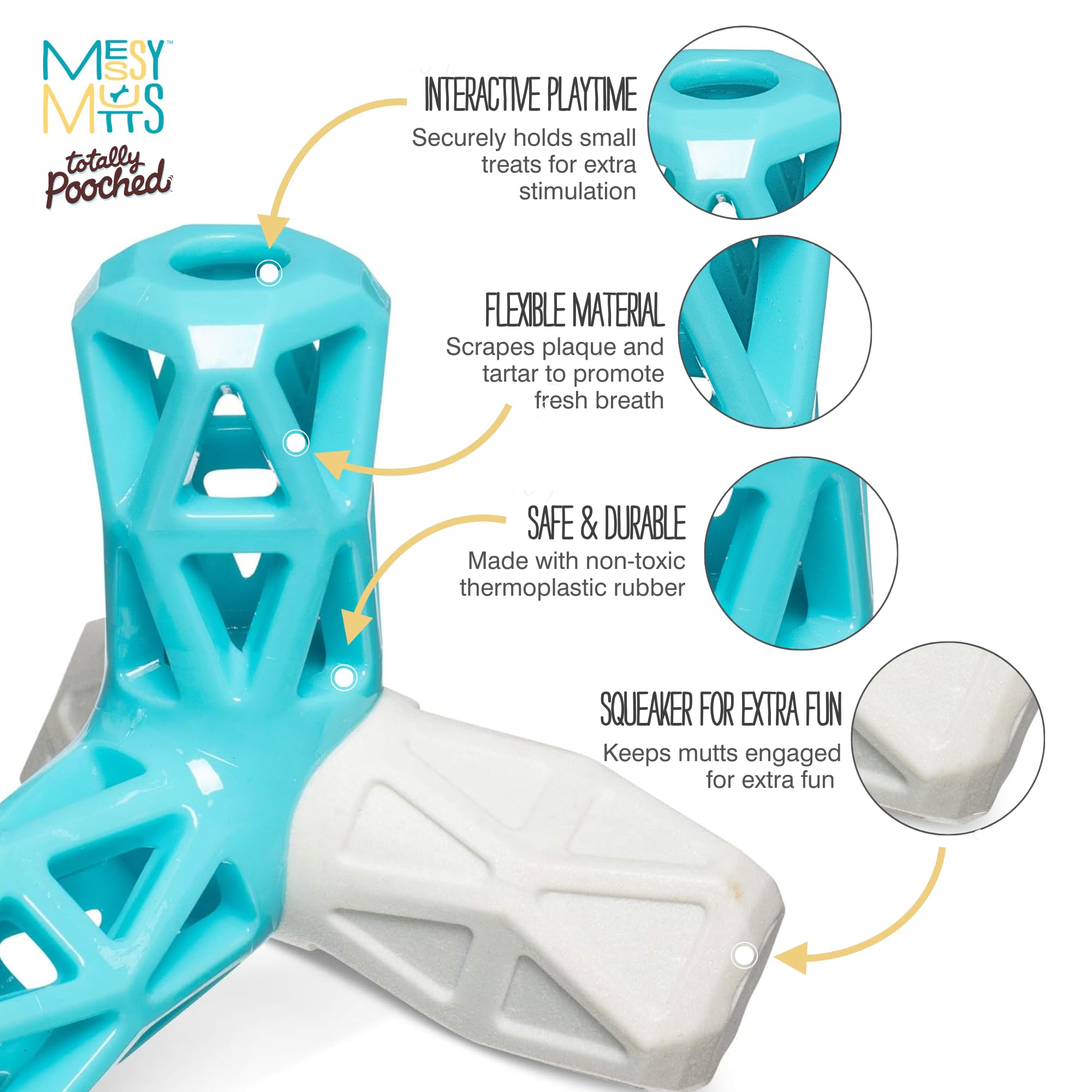 Messy Mutts Totally Pooched Squeak n' Stuff Pyramid | 5    Durable TPR Dog Toy with Squeaker | Made for Tough Chewers | Interact