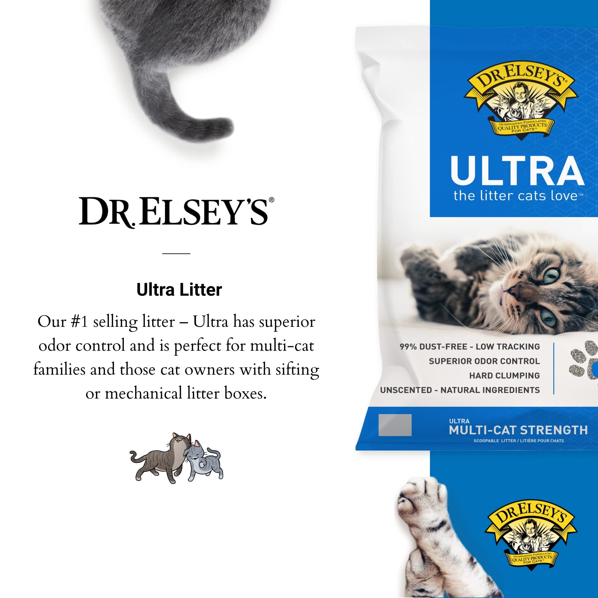 Dr. Elsey’S Premium Clumping Cat Litter - Ultra - 99.9% Dust-Free, Low Tracking, Hard Clumping, Superior Odor Control, Unscented & Natural Ingredients