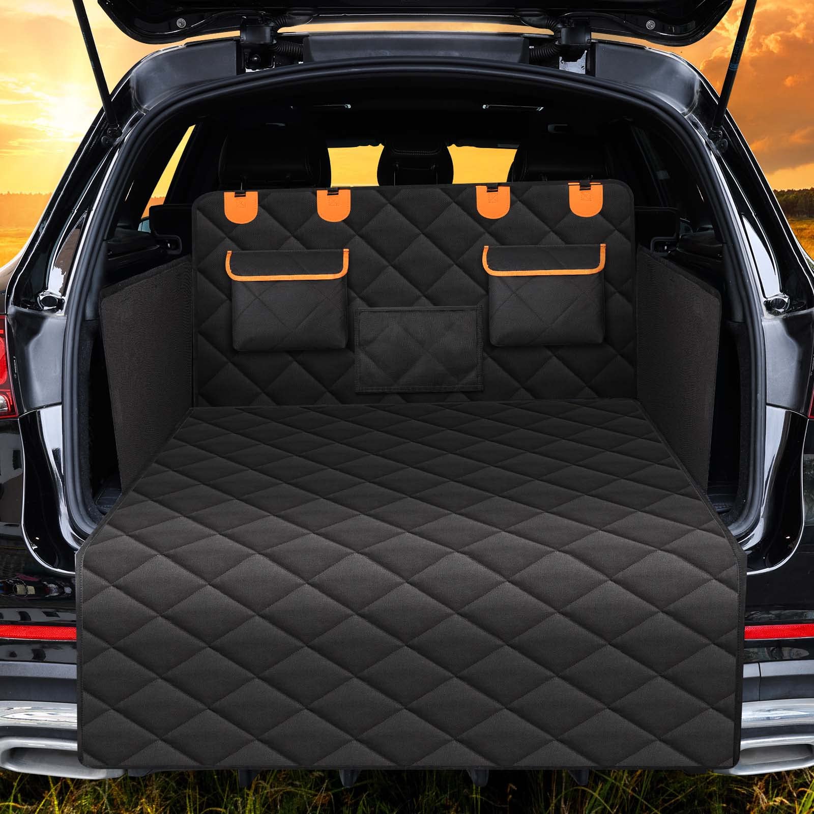 EasyHaWei 4-in-1 SUV Cargo Liner for Dogs, Non-Slip Water Resistant Pet Trunk Mat with Side Flaps Protector & Back Seat Organize
