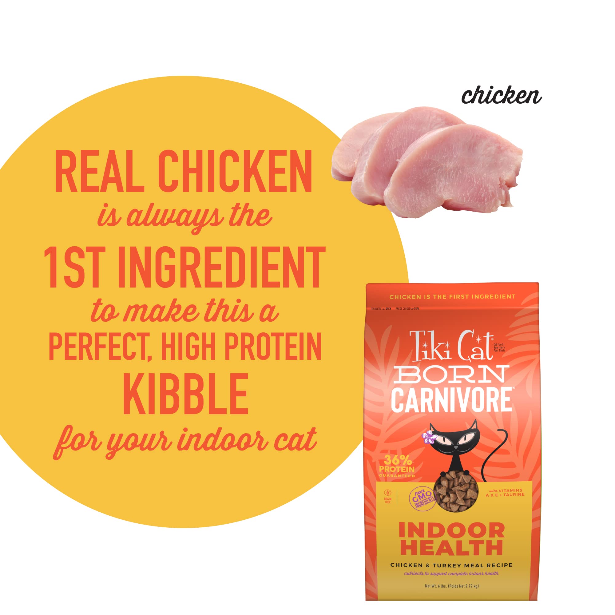 Tiki Cat Born Carnivore Indoor Health Dry Cat Food, Chicken & Turkey Meal, 6 lbs. Bag