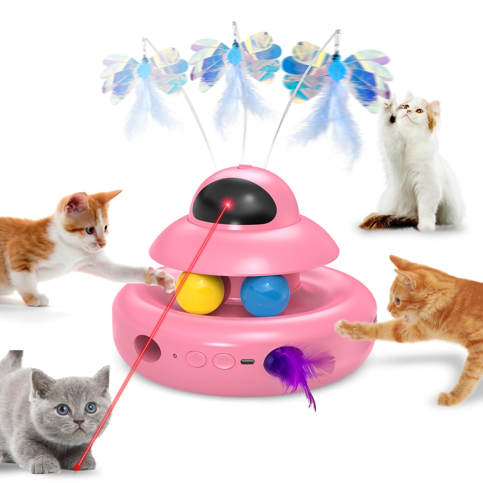 Mohaya Automatic Cat Toys,4-In-1 Interactivecat Toys For Bored Indoor Adult Cats, Electric Flying Butterfly,Rechargeable Moving 