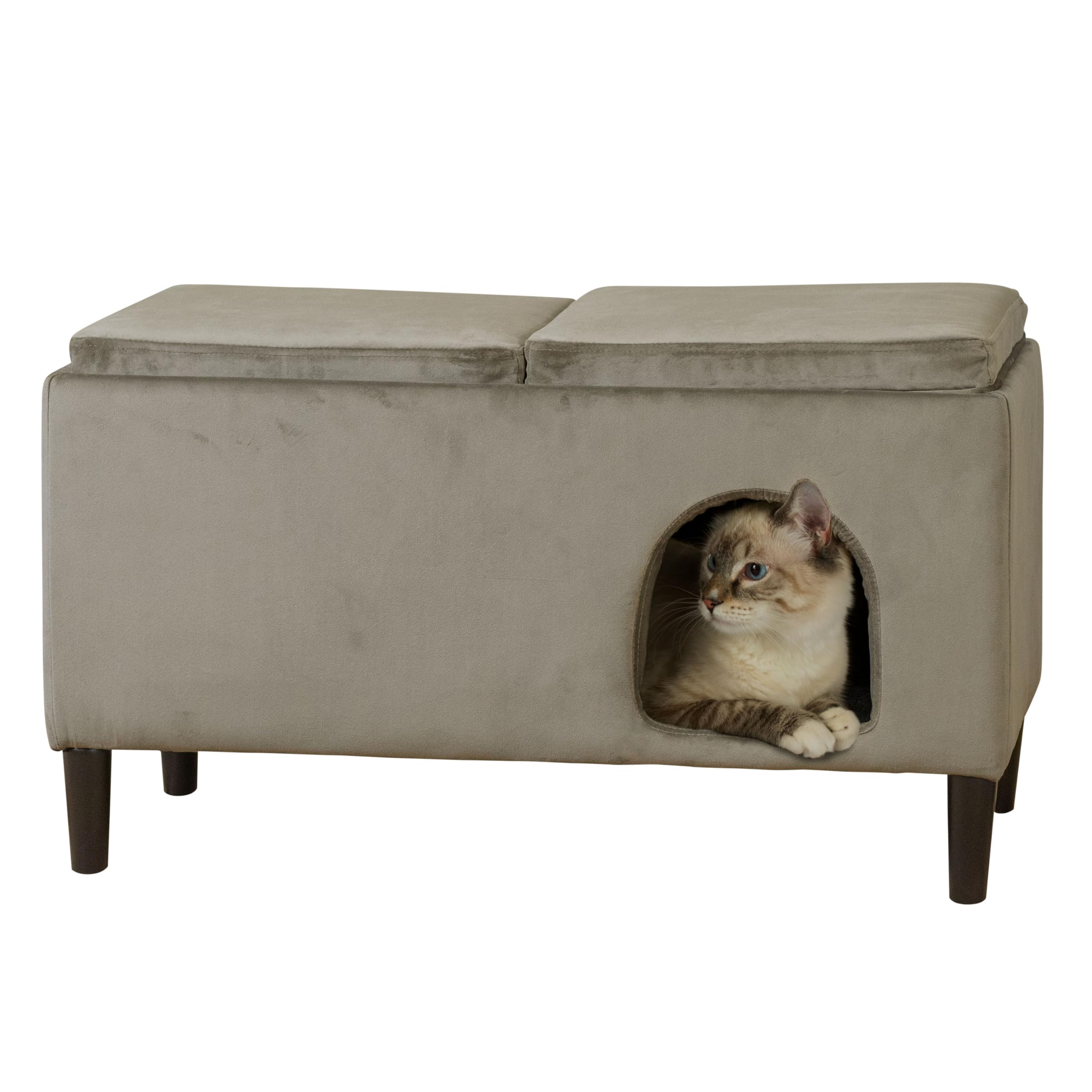 Paws & Purrs Modern 32'' Wide Pet Ottoman Bed For Small To Medium Dog Or Cat, 32.0'' L X 16.0'' W X 18.8'' Th, Ash
