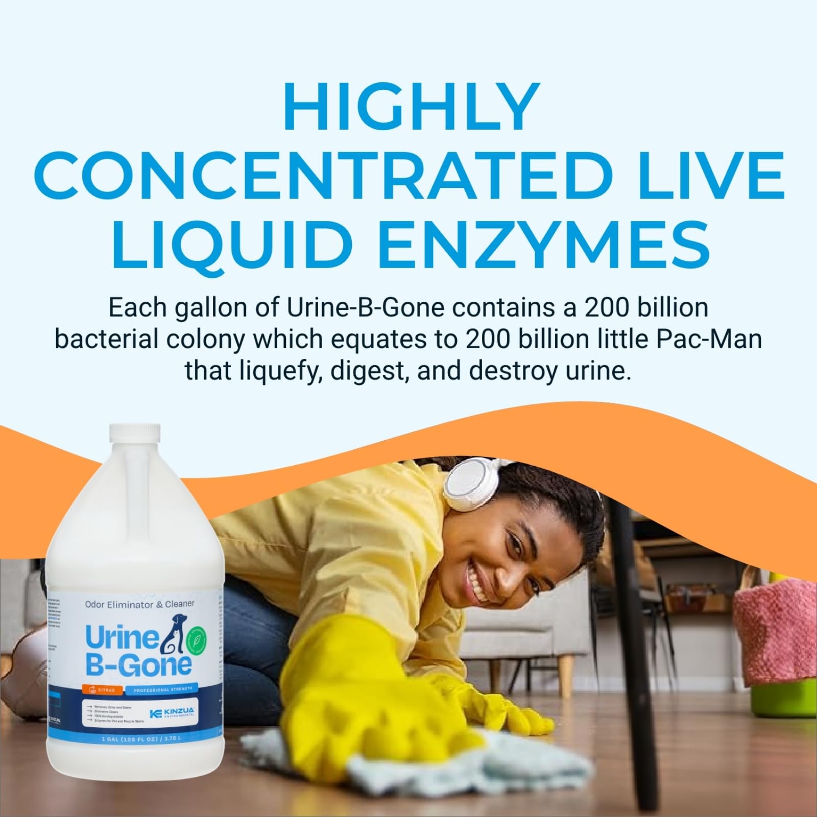 KINZUA ENVIRONMENTAL Urine B-Gone Enzyme Odor Eliminator, 1 Gallon, Citrus Scent, Effective for Pets & Laundry