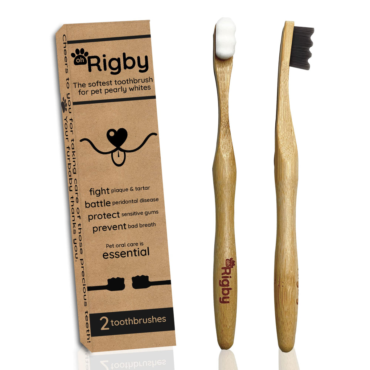 Oh Rigby Dog Toothbrush- 10,000 Ultra-Soft Bristles For Sensitive Pet Teeth & Gums- Natural Bamboo Toothbrush For Comfortable, G